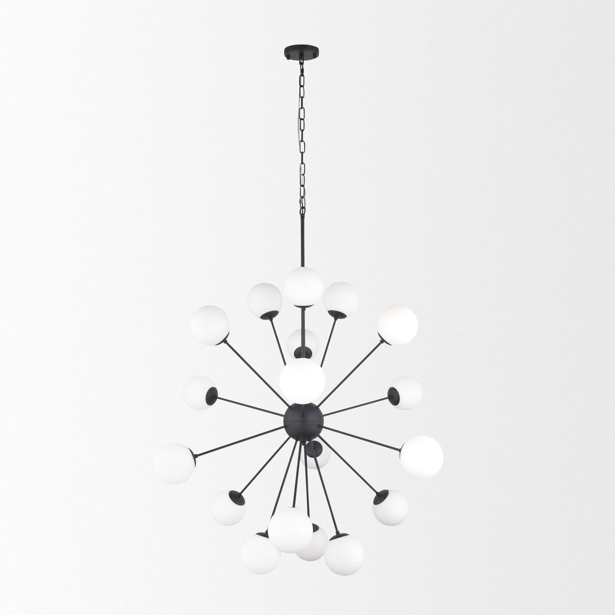 Barbara Matte Black Metal w/ Frosted Glass Globes 18 - Light Chandelier - Dekor Butik