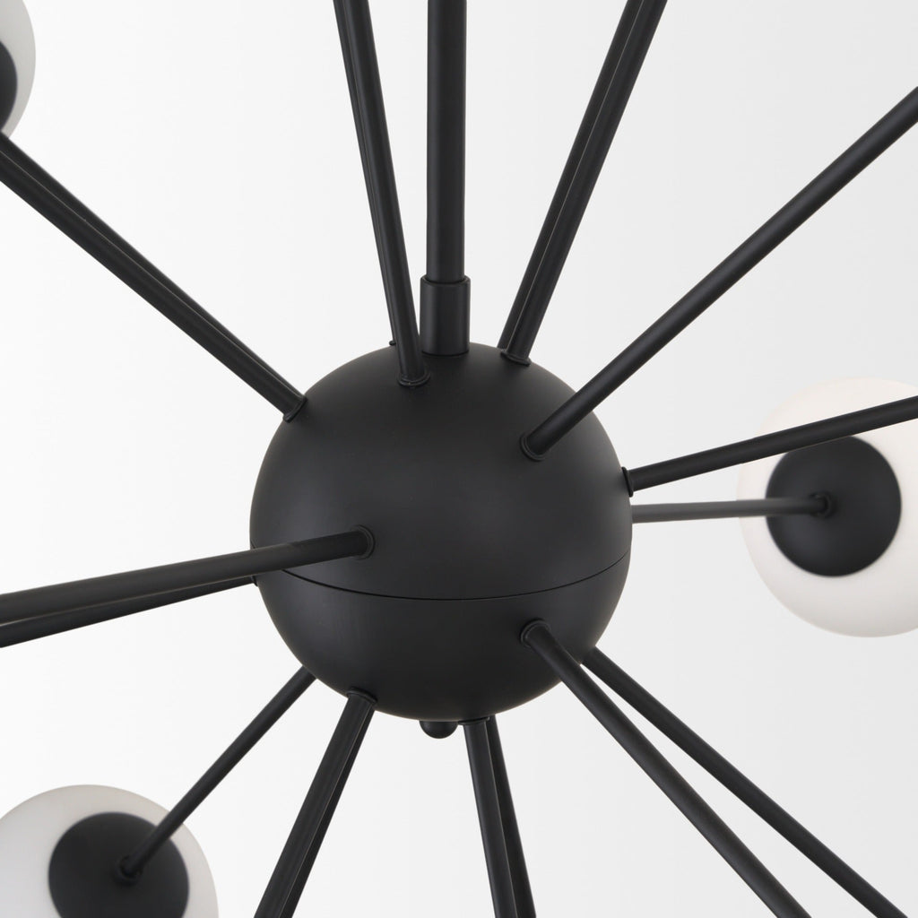Barbara Matte Black Metal w/ Frosted Glass Globes 18 - Light Chandelier - Dekor Butik