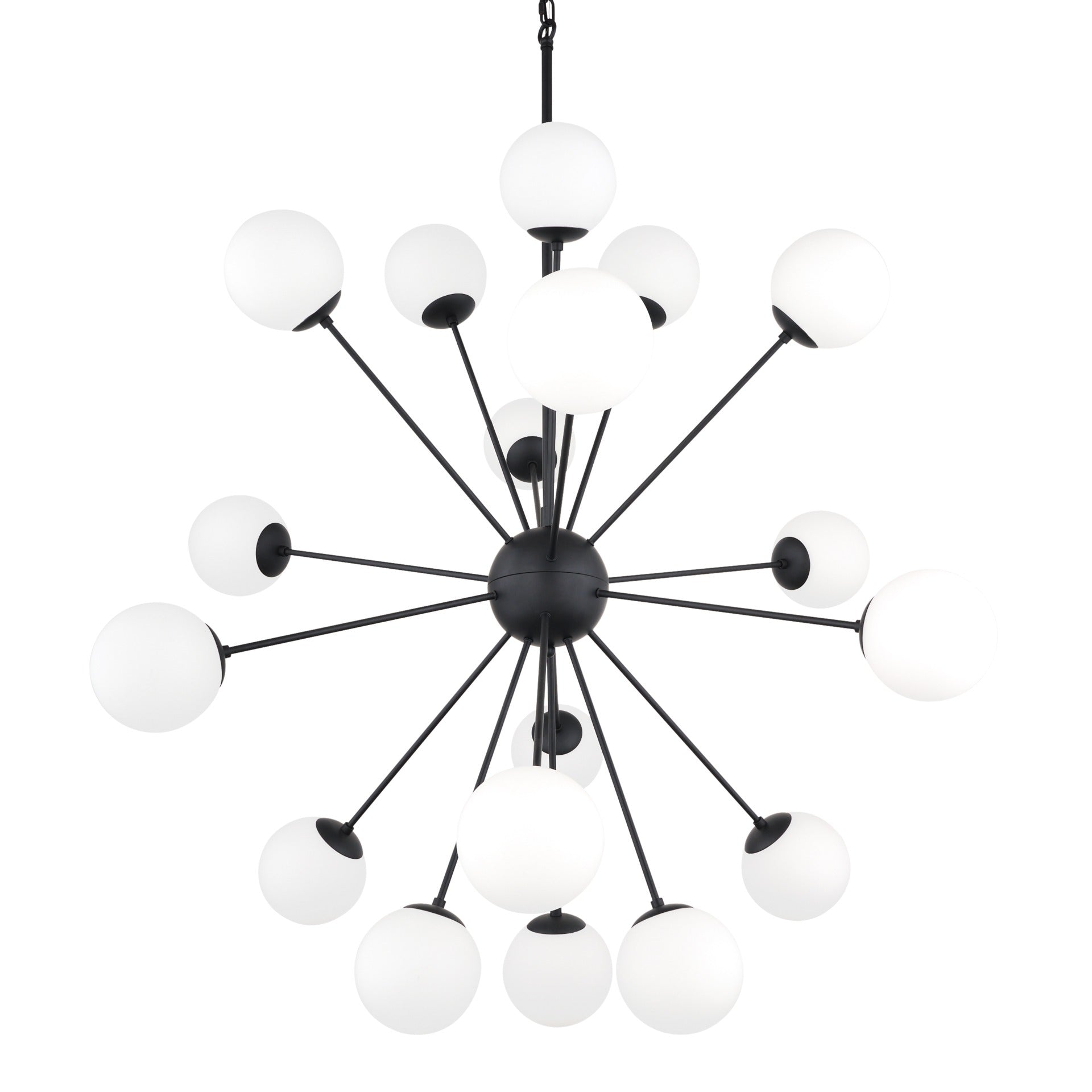 Barbara Matte Black Metal w/ Frosted Glass Globes 18 - Light Chandelier - Dekor Butik