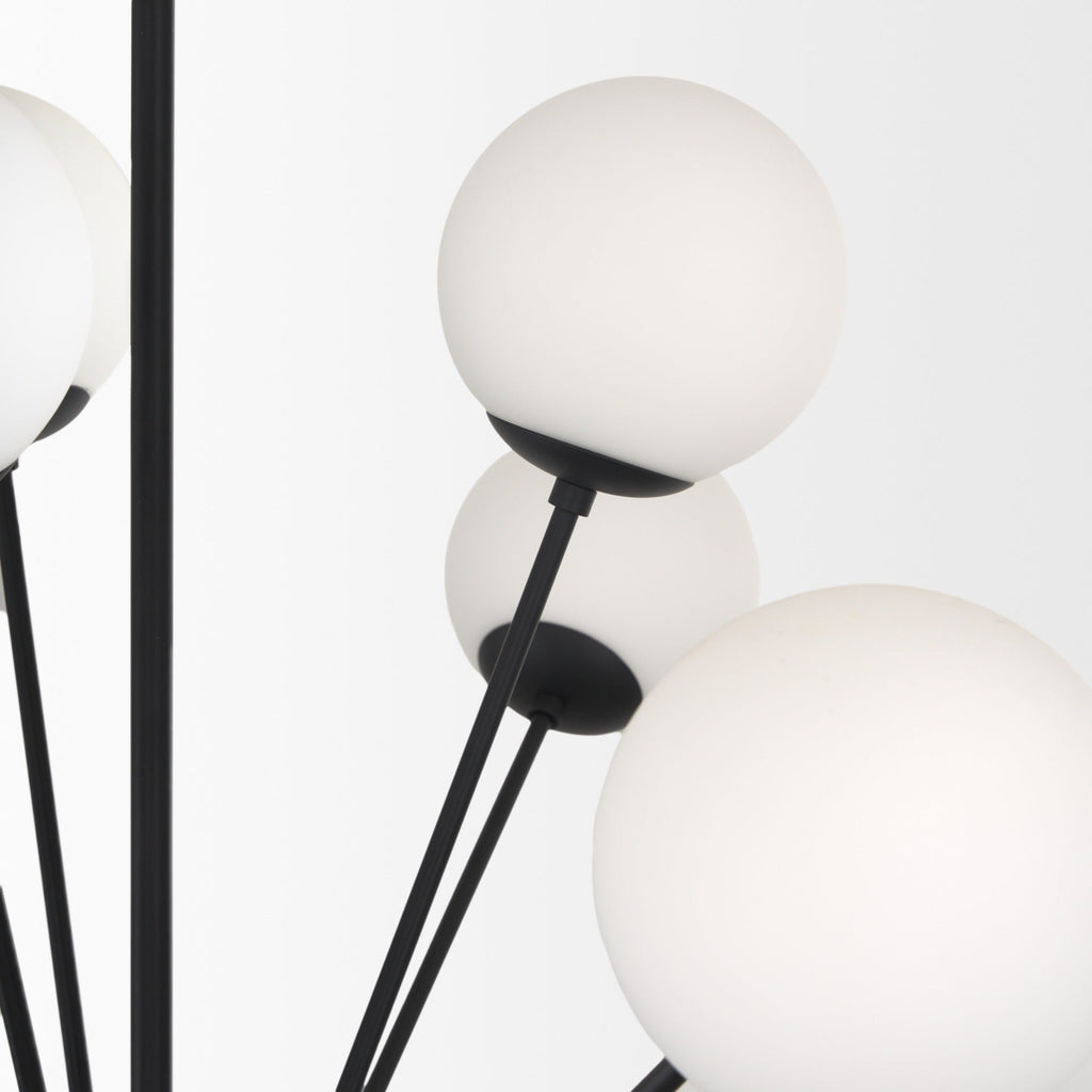 Barbara Matte Black Metal w/ Frosted Glass Globes 18 - Light Chandelier - Dekor Butik