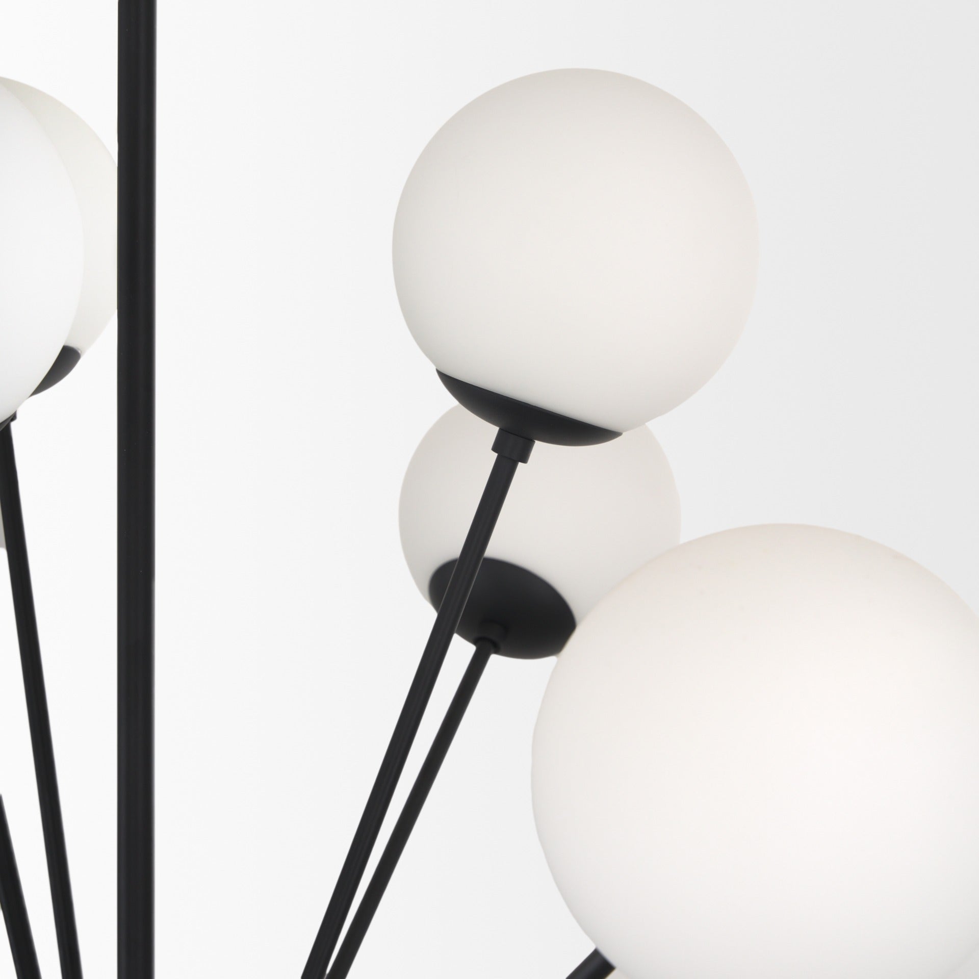 Barbara Matte Black Metal w/ Frosted Glass Globes 18 - Light Chandelier - Dekor Butik