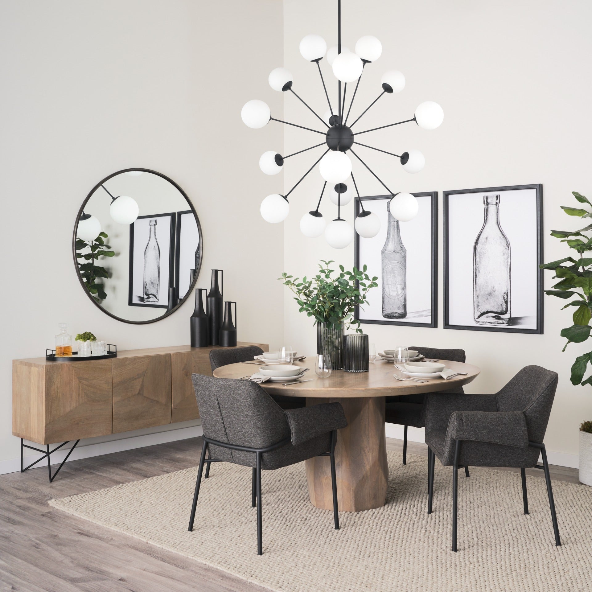 Barbara Matte Black Metal w/ Frosted Glass Globes 18 - Light Chandelier - Dekor Butik