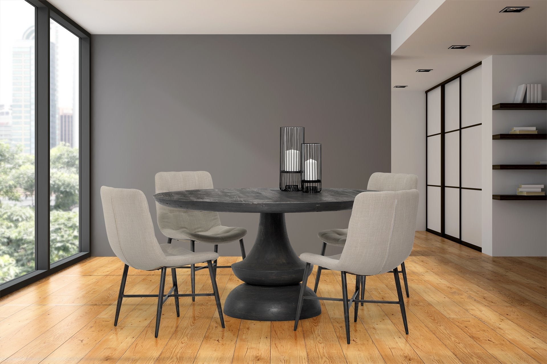 Barrow I Beige Fabric Wrap Black Metal Frame Dining Chair - Dekor Butik