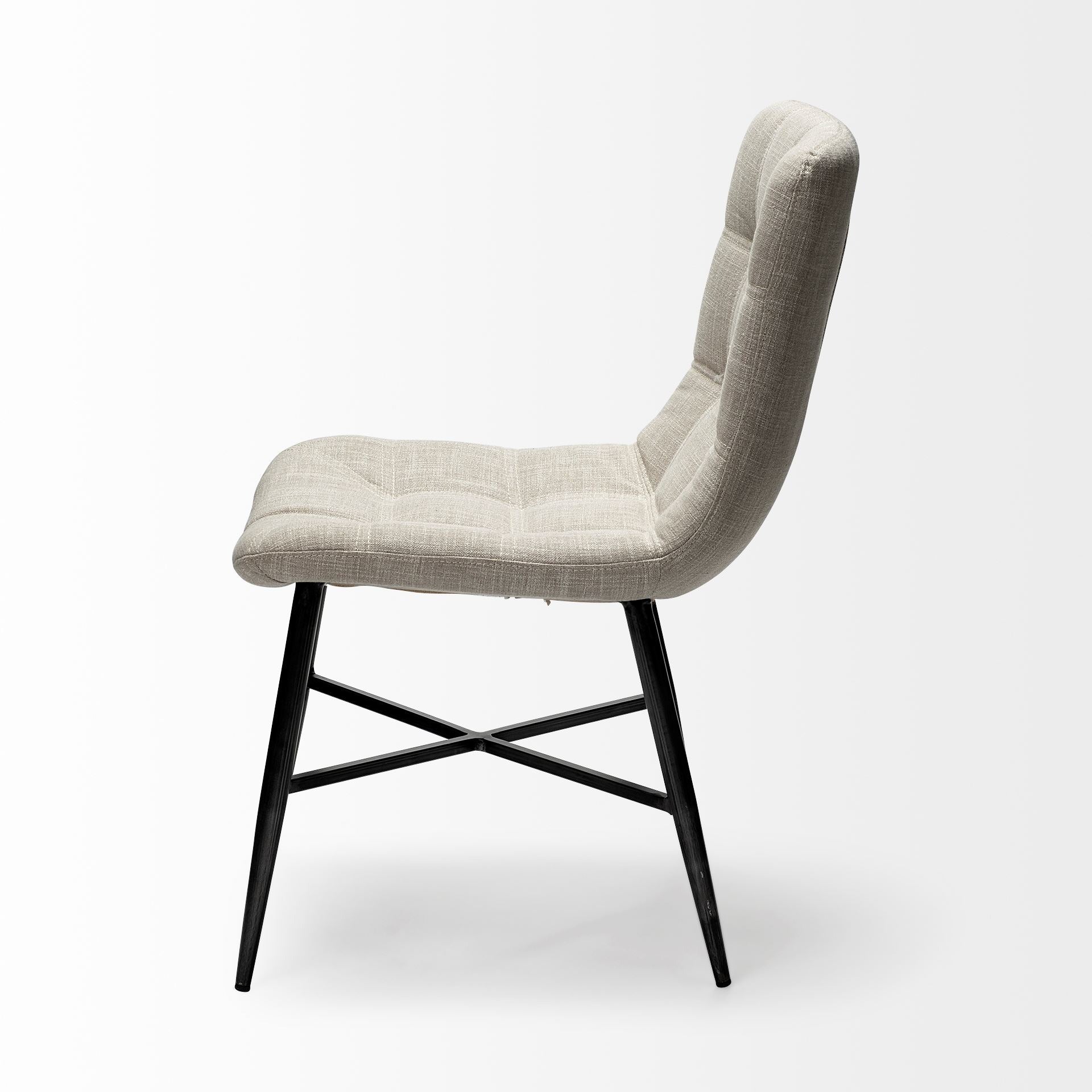 Barrow I Beige Fabric Wrap Black Metal Frame Dining Chair - Dekor Butik
