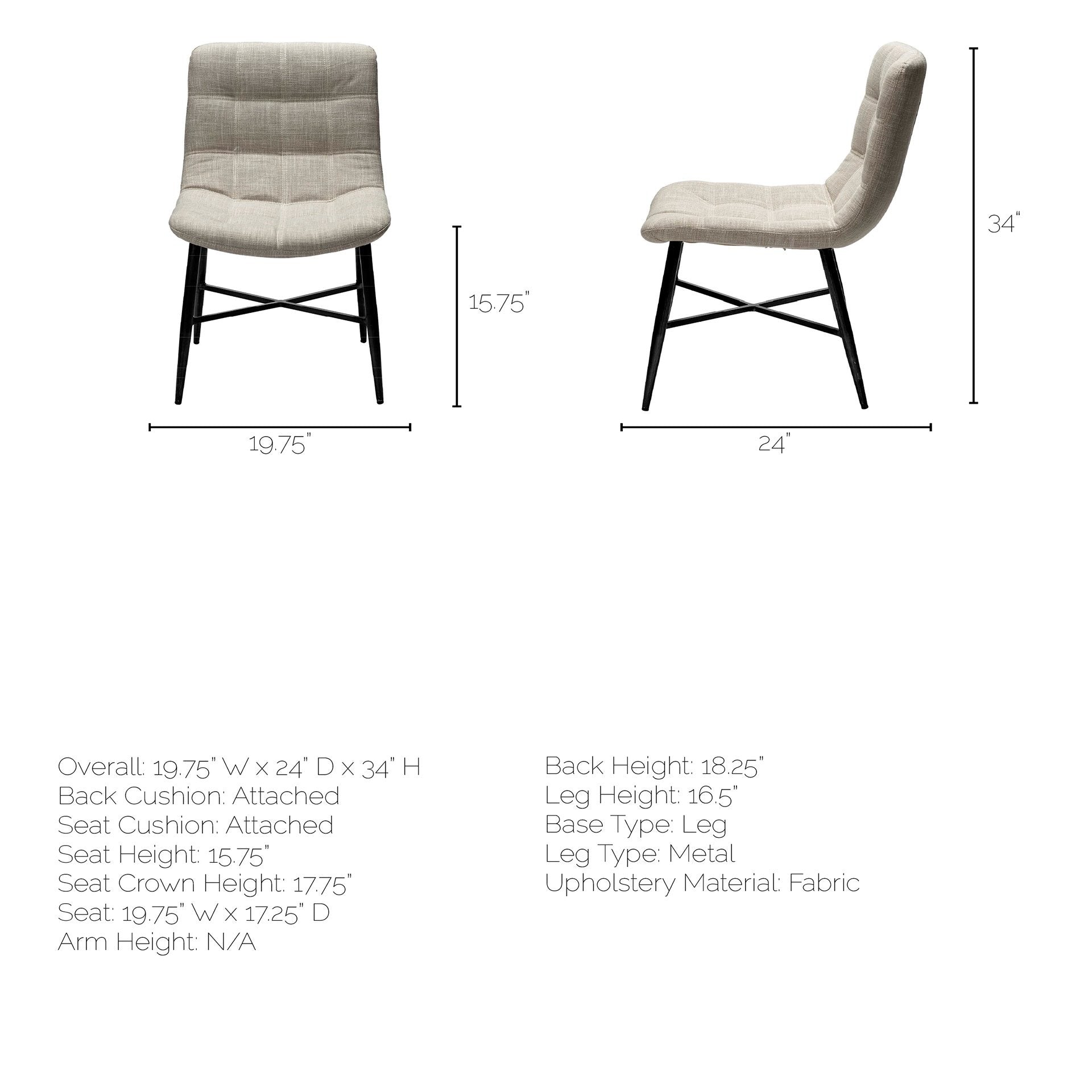 Barrow I Beige Fabric Wrap Black Metal Frame Dining Chair - Dekor Butik