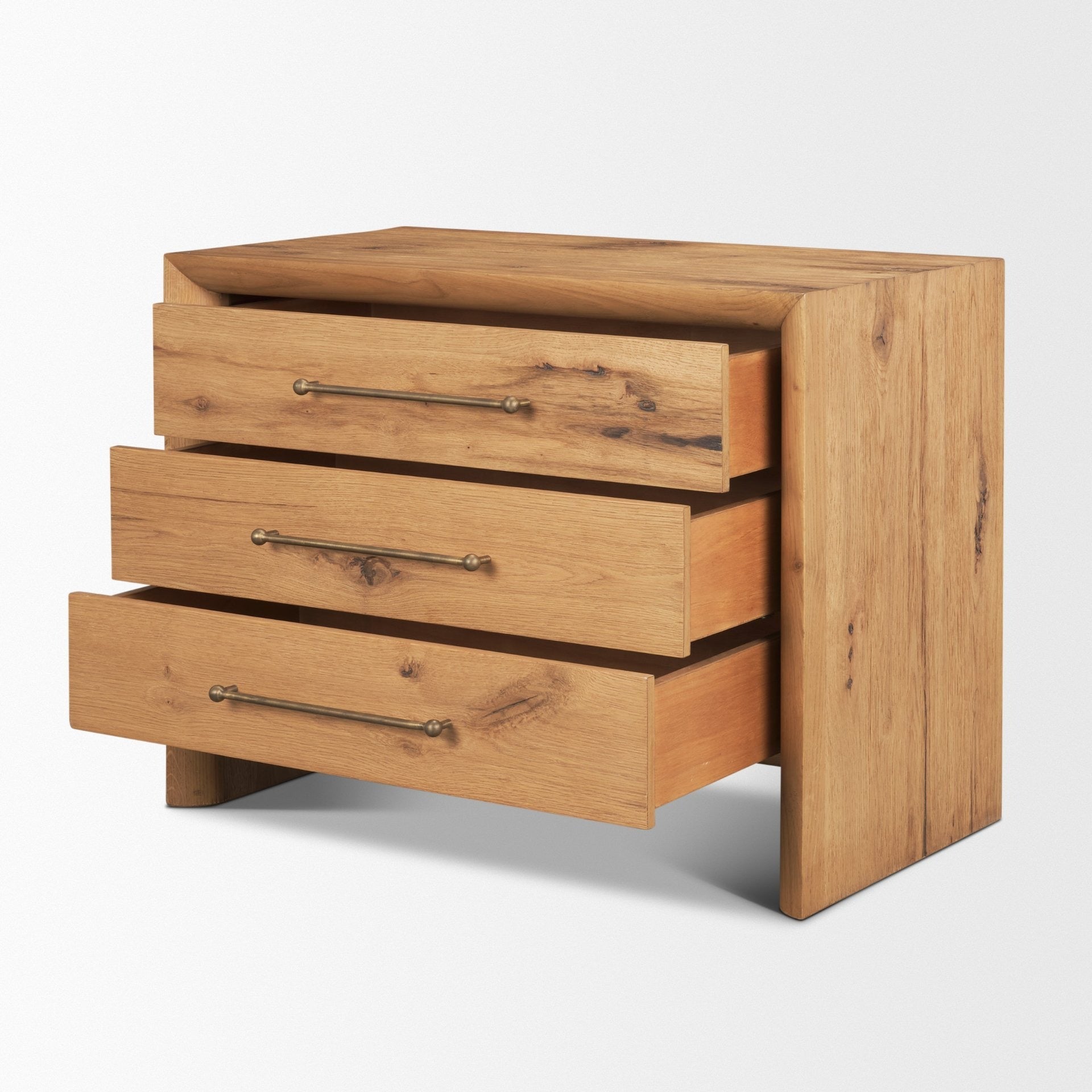 Belford 3 - Drawer Light Brown Oak Wood Closed Nightstand - Dekor Butik