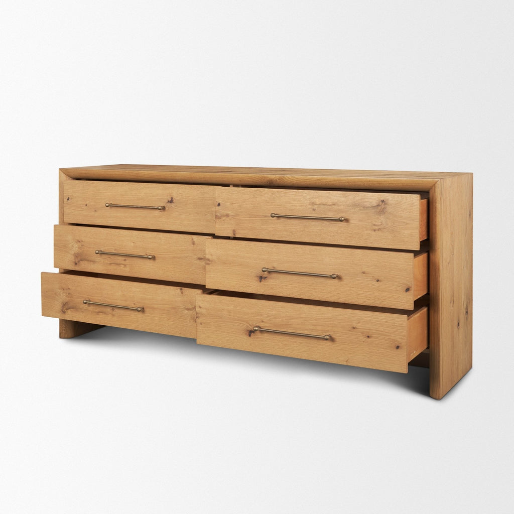 Belford 6 - Drawer Light Brown Oak Wood Dresser - Dekor Butik