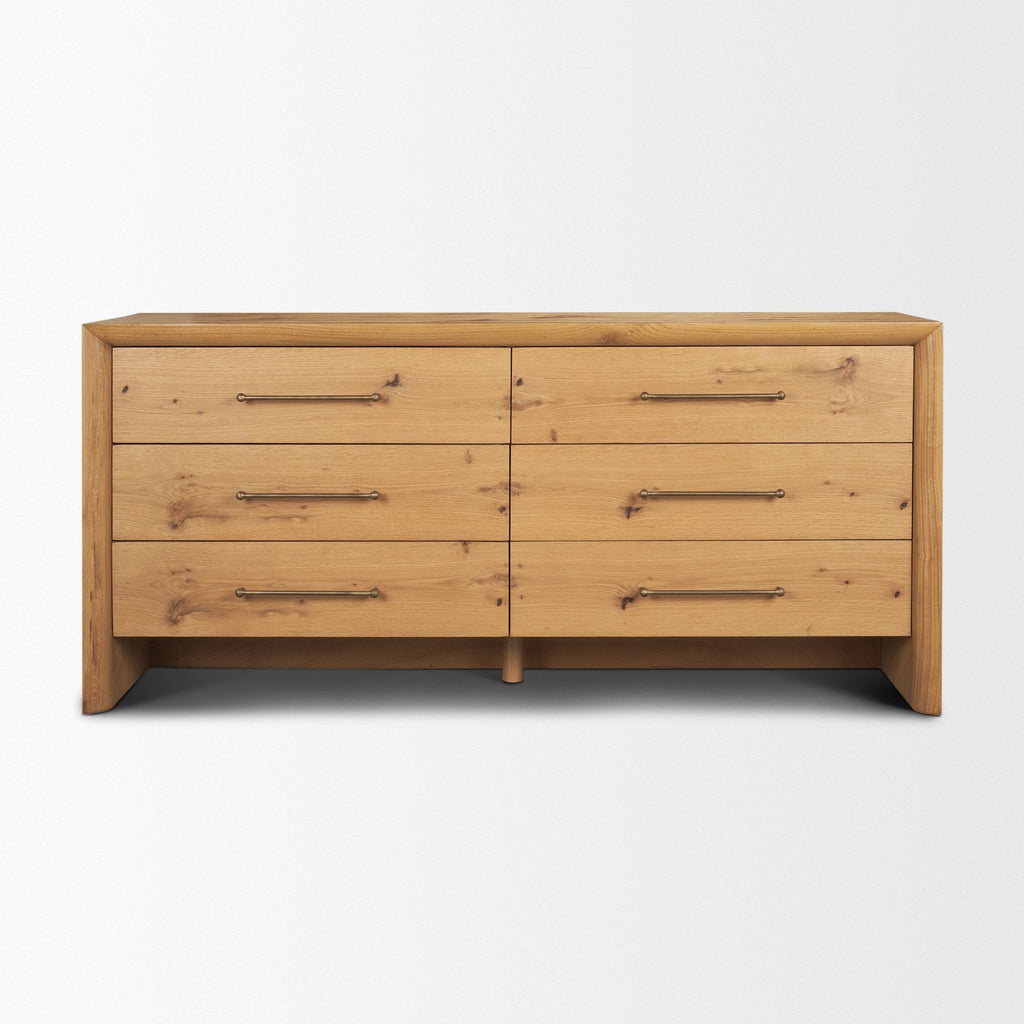 Belford 6 - Drawer Light Brown Oak Wood Dresser - Dekor Butik