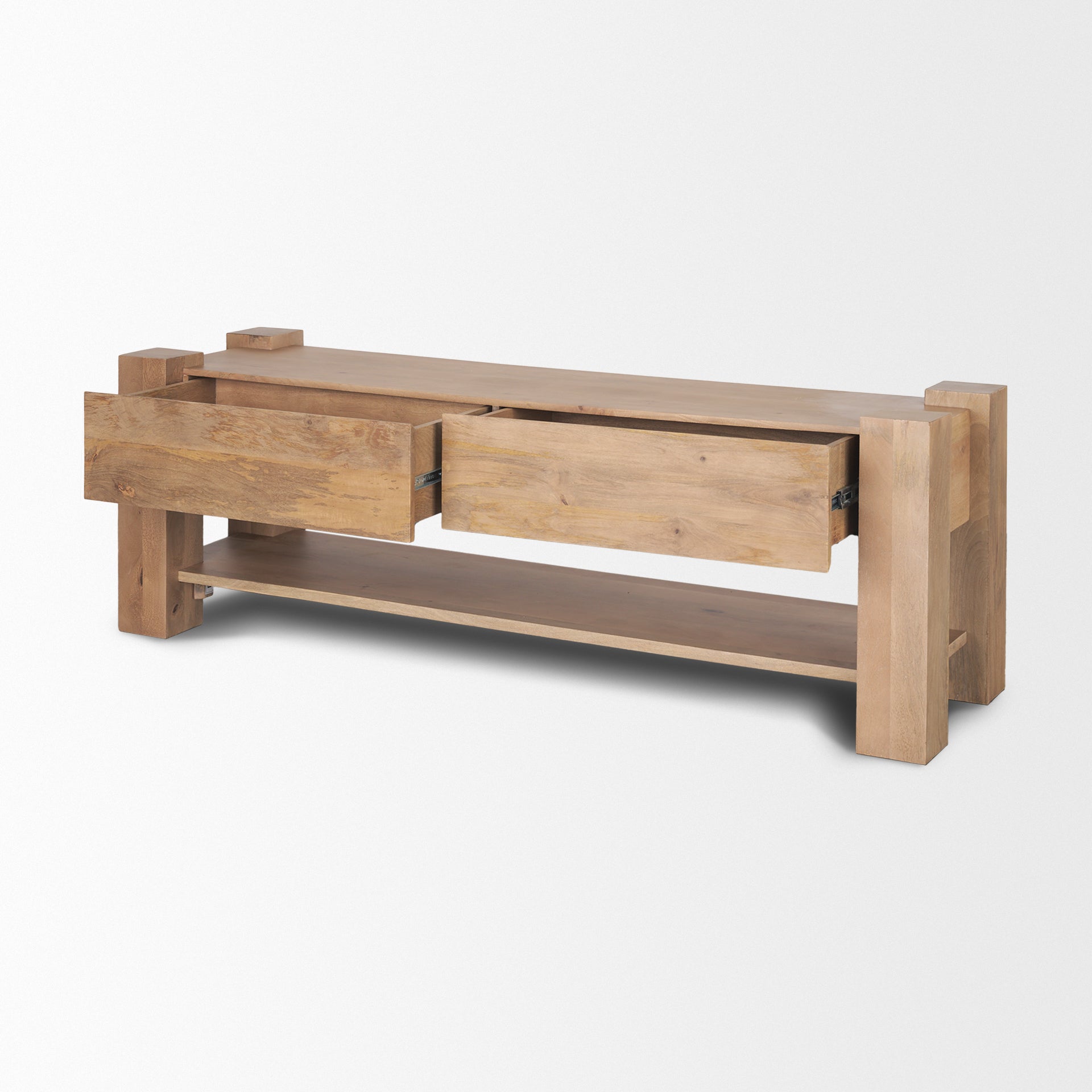 Beth Media Console – Light Brown Solid Mango Wood - Dekor Butik