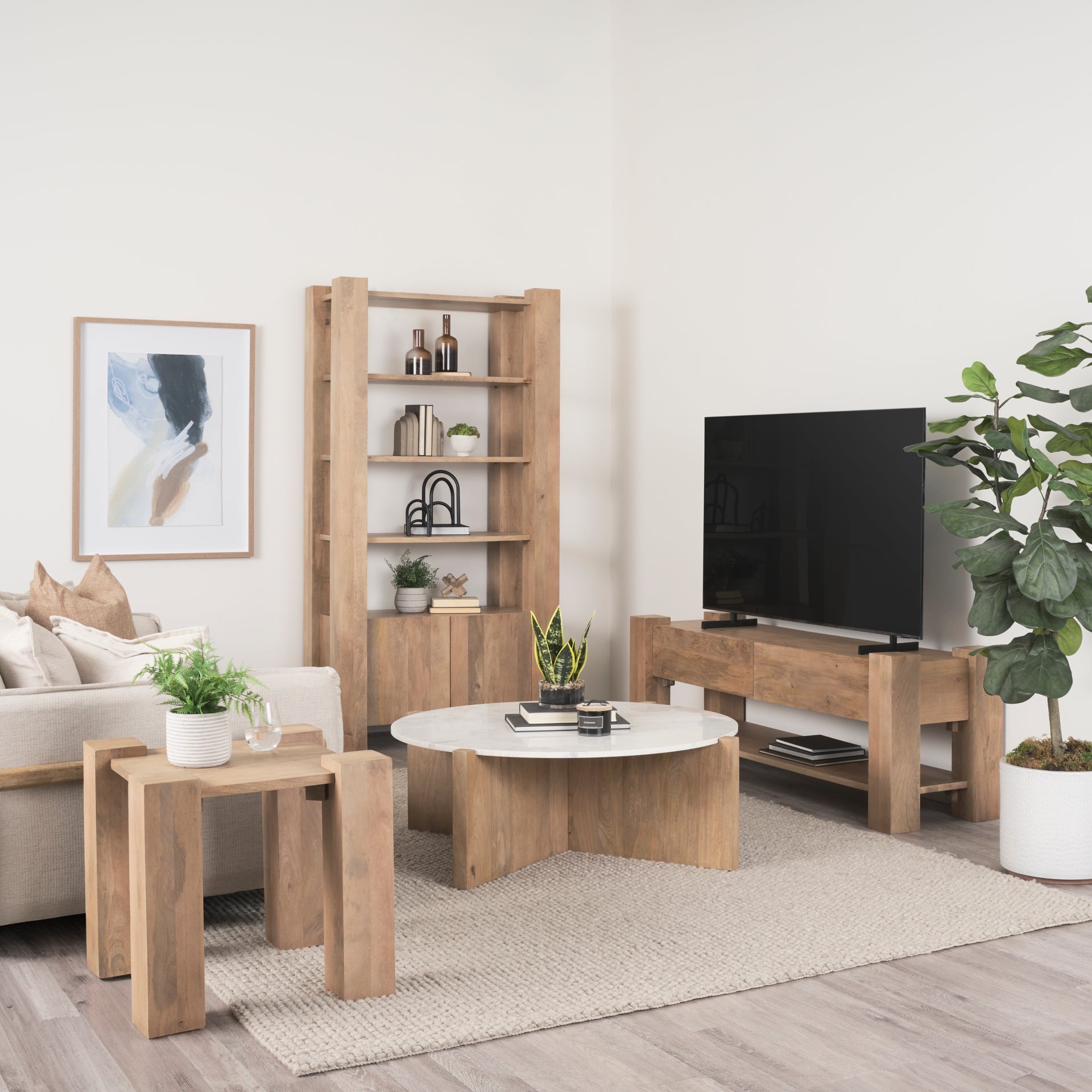 Beth Media Console – Light Brown Solid Mango Wood - Dekor Butik