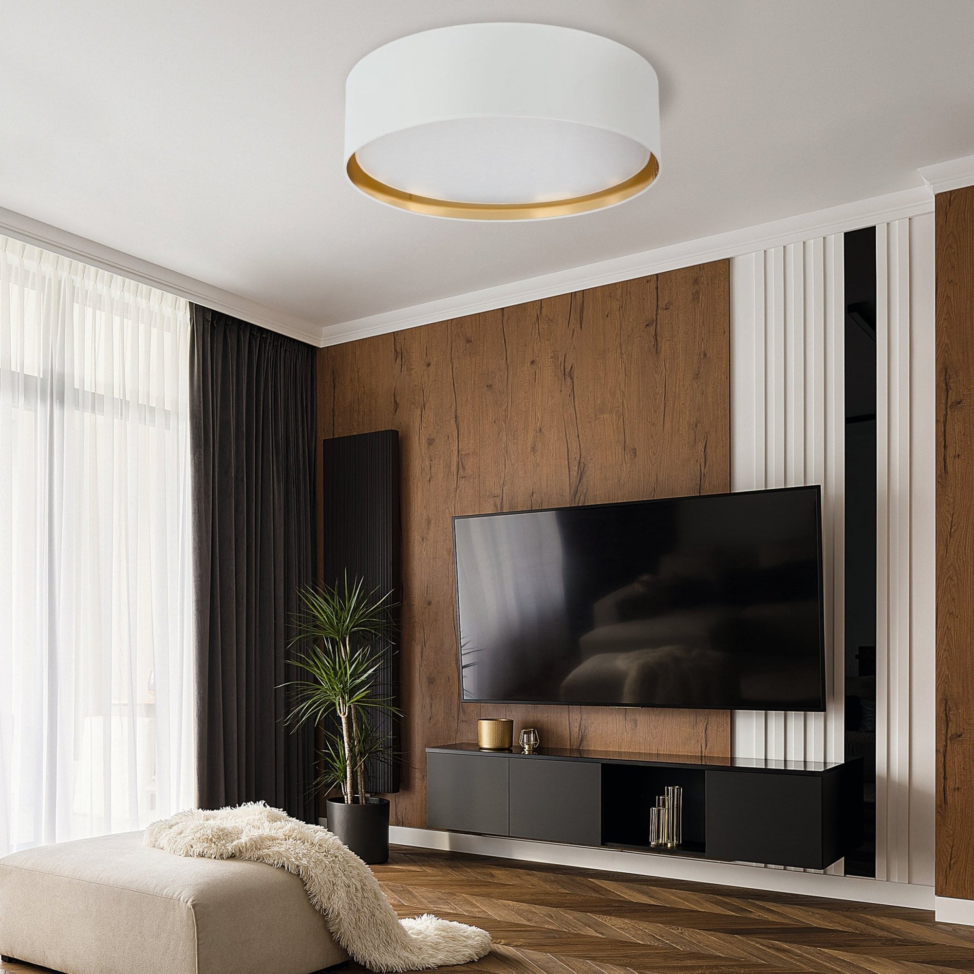 BILBAO Gold Fabric Flush Mount Ceiling Light for Bedroom, Hallway & Living Room - Dekor Butik