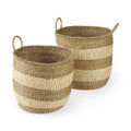 Bradley 18.1L x 18.1W x 16.0H (Set of 2) Light Brown W/Striped Seagrass Basket W/ Handles - Dekor Butik