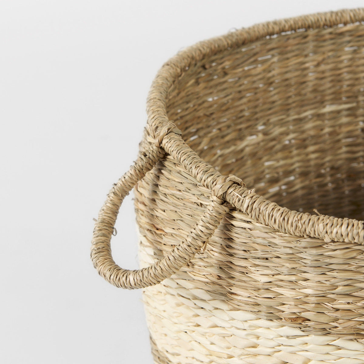 Bradley 18.1L x 18.1W x 16.0H (Set of 2) Light Brown W/Striped Seagrass Basket W/ Handles - Dekor Butik