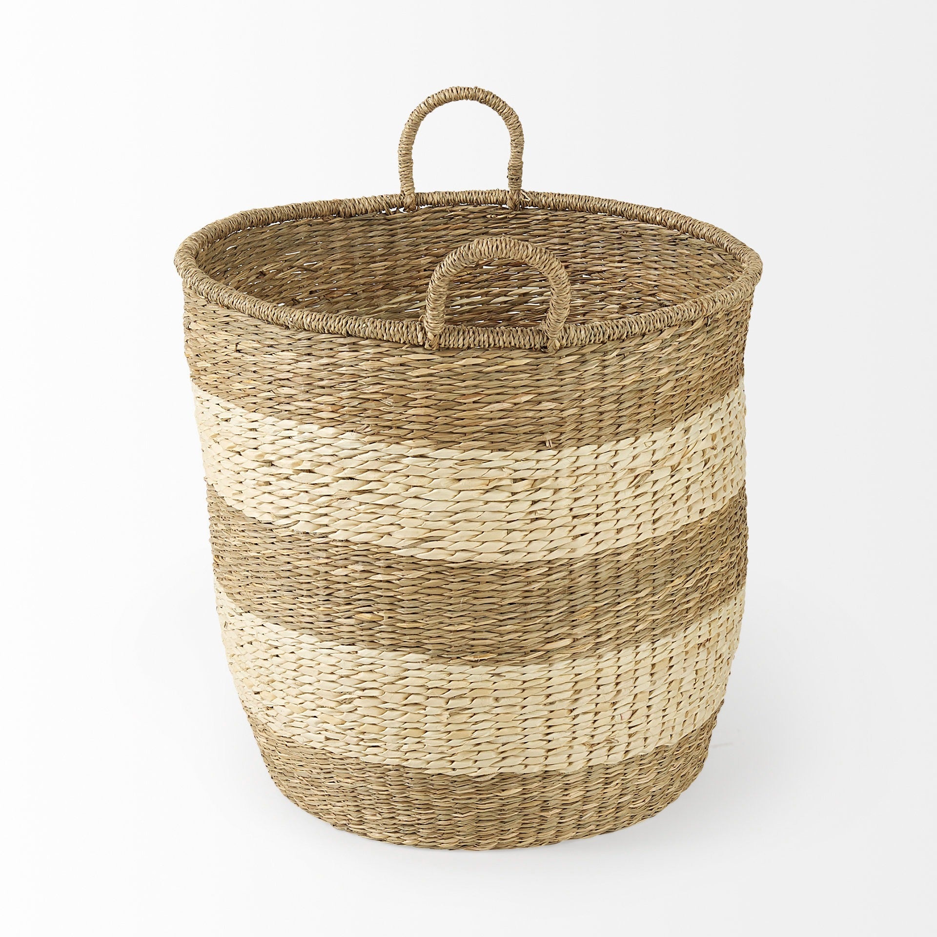 Bradley 18.1L x 18.1W x 16.0H (Set of 2) Light Brown W/Striped Seagrass Basket W/ Handles - Dekor Butik