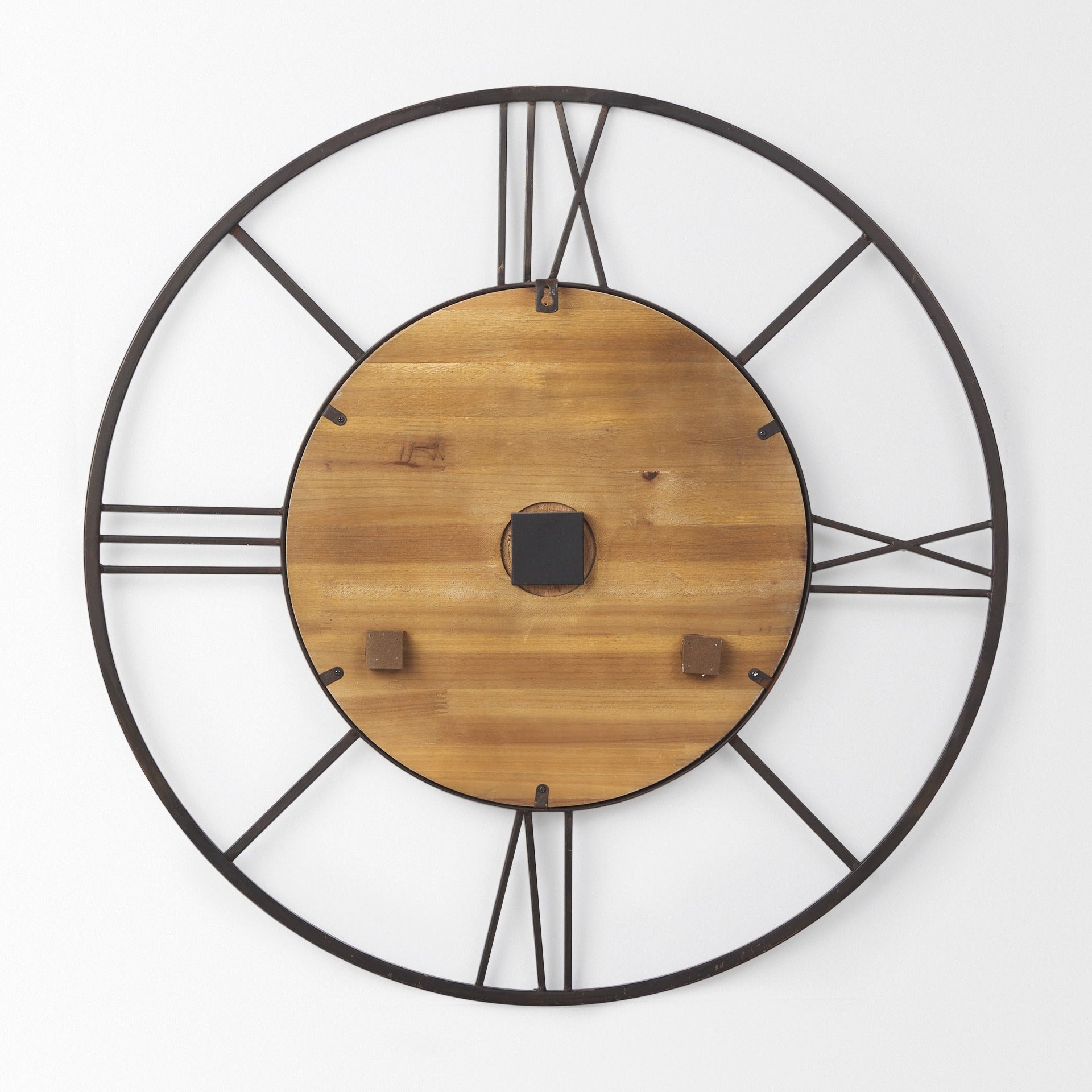 Brielle 29.9L x 2.1W x 29.9H Black Iron W/Wood Round Wall Clock - Dekor Butik