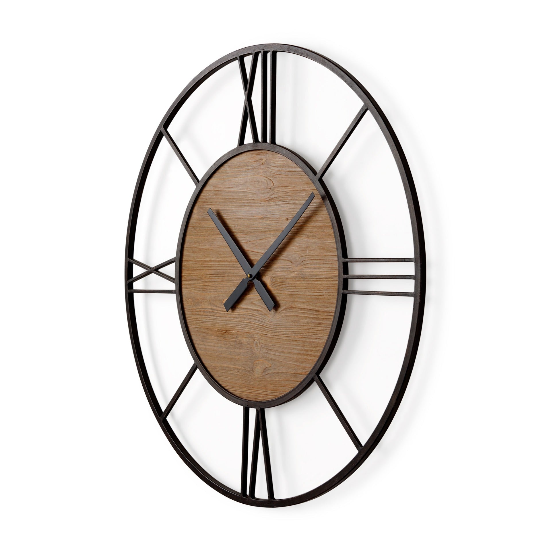 Brielle 29.9L x 2.1W x 29.9H Black Iron W/Wood Round Wall Clock - Dekor Butik