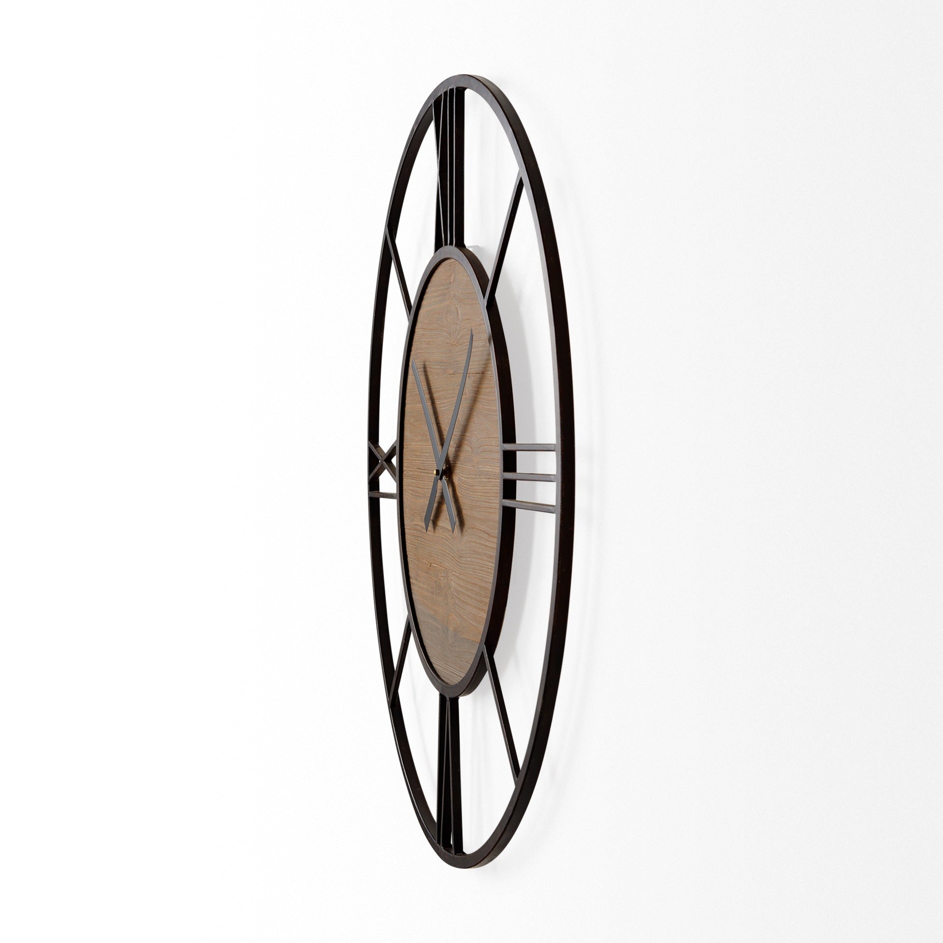 Brielle 29.9L x 2.1W x 29.9H Black Iron W/Wood Round Wall Clock - Dekor Butik