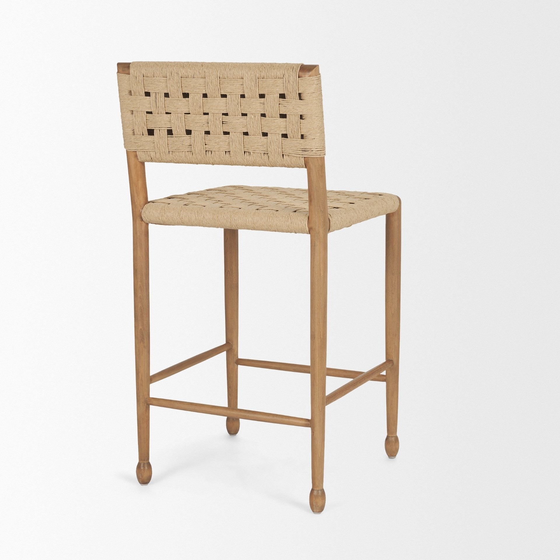 Brinley Woven Paper Rope w/ Brown Wood Frame Counter Stool - Dekor Butik