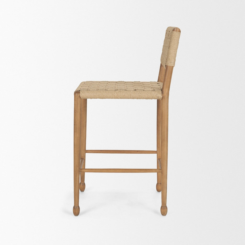 Brinley Woven Paper Rope w/ Brown Wood Frame Counter Stool - Dekor Butik