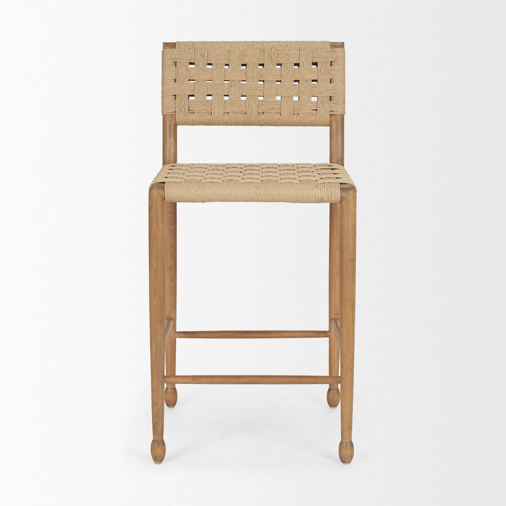 Brinley Woven Paper Rope w/ Brown Wood Frame Counter Stool - Dekor Butik
