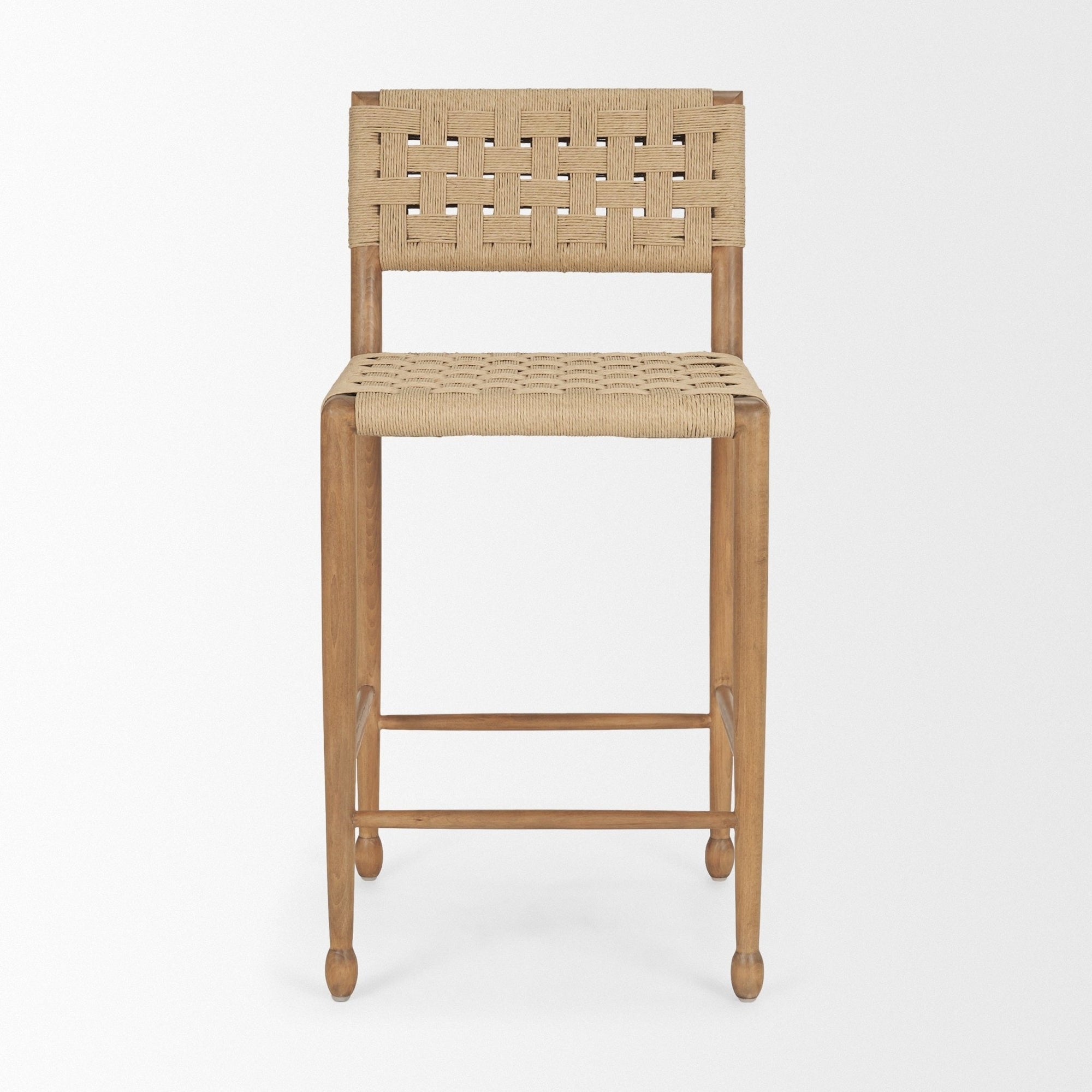 Brinley Woven Paper Rope w/ Brown Wood Frame Counter Stool - Dekor Butik