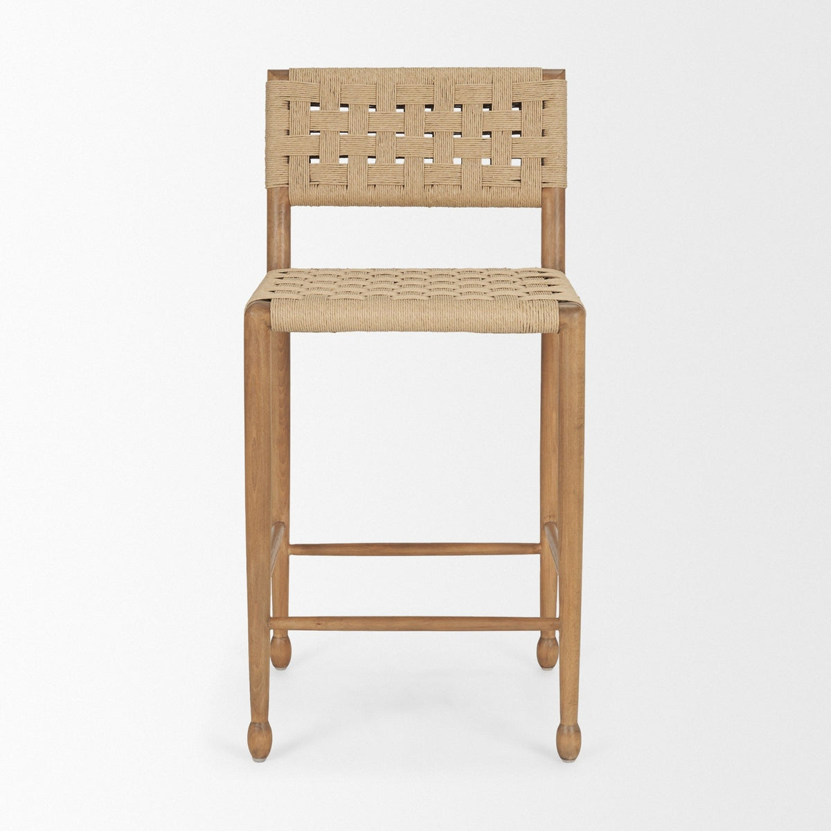 Brinley Woven Paper Rope w/ Brown Wood Frame Counter Stool - Dekor Butik