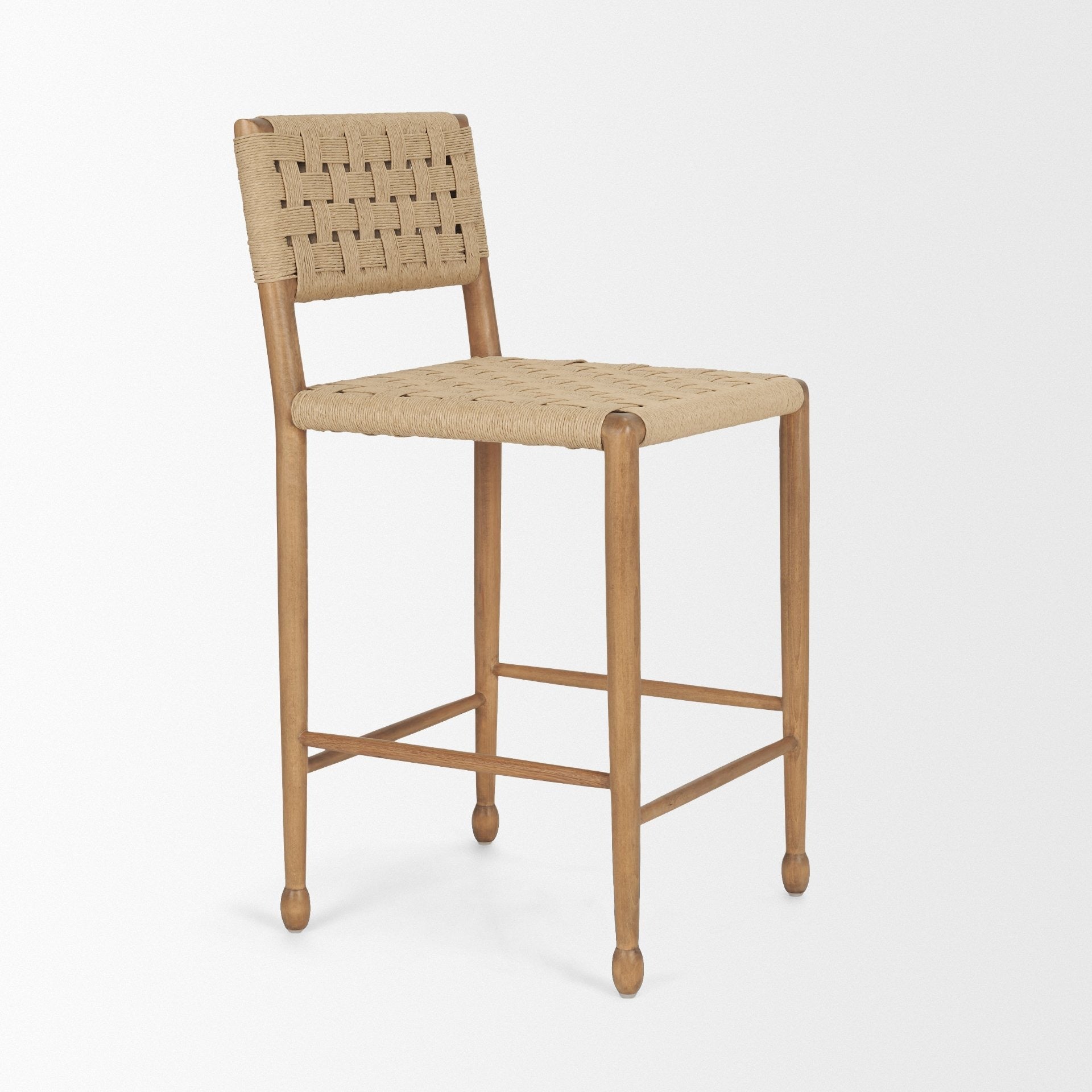 Brinley Woven Paper Rope w/ Brown Wood Frame Counter Stool - Dekor Butik