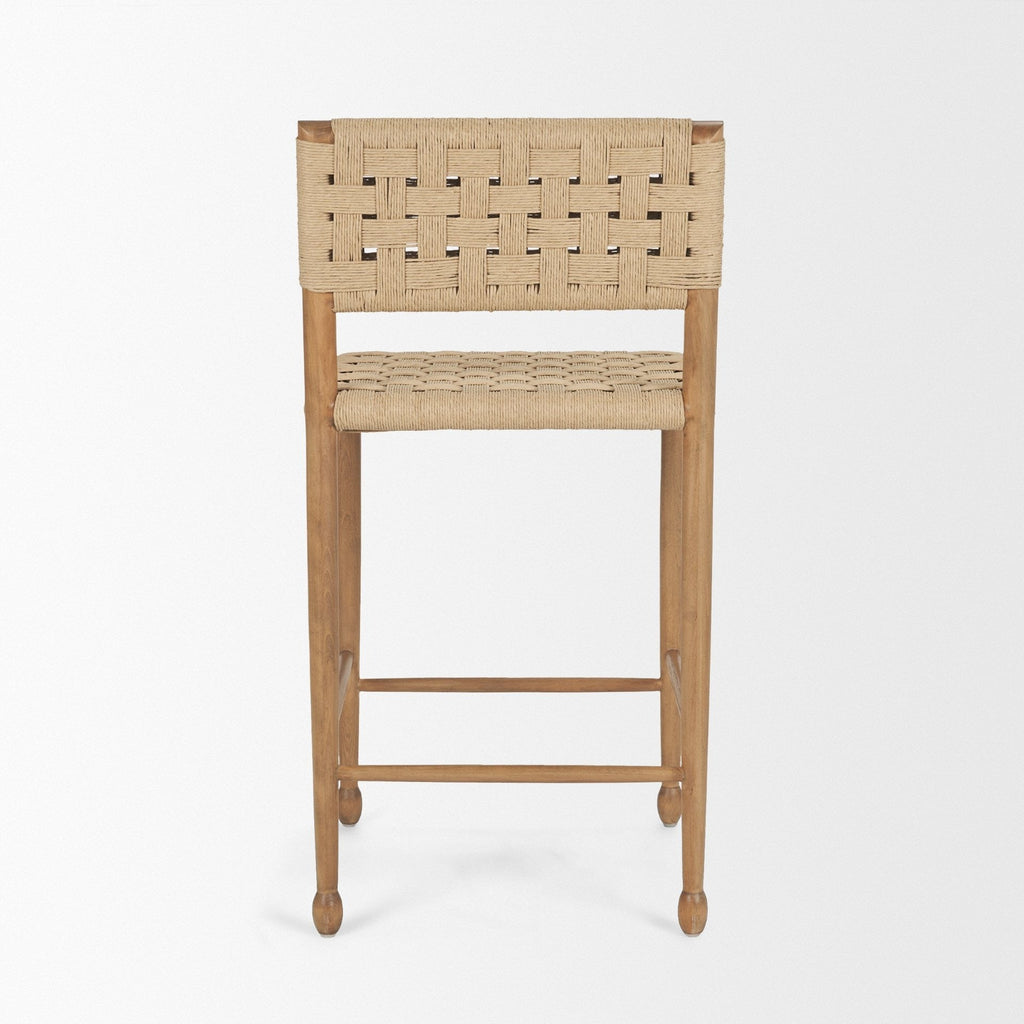 Brinley Woven Paper Rope w/ Brown Wood Frame Counter Stool - Dekor Butik