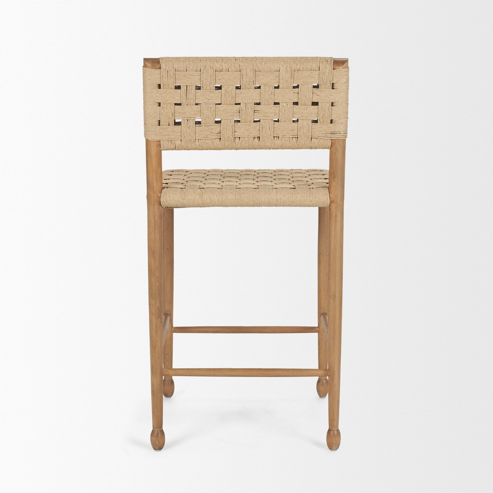 Brinley Woven Paper Rope w/ Brown Wood Frame Counter Stool - Dekor Butik