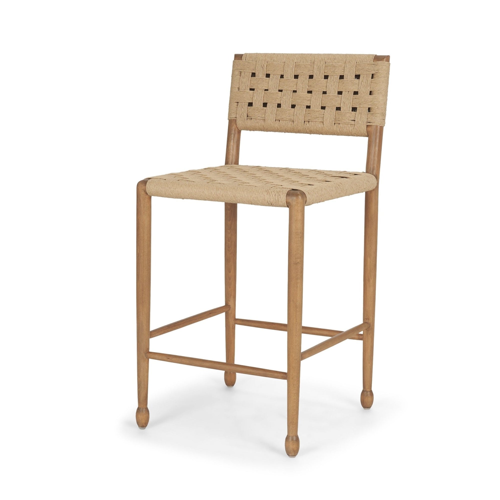 Brinley Woven Paper Rope w/ Brown Wood Frame Counter Stool - Dekor Butik