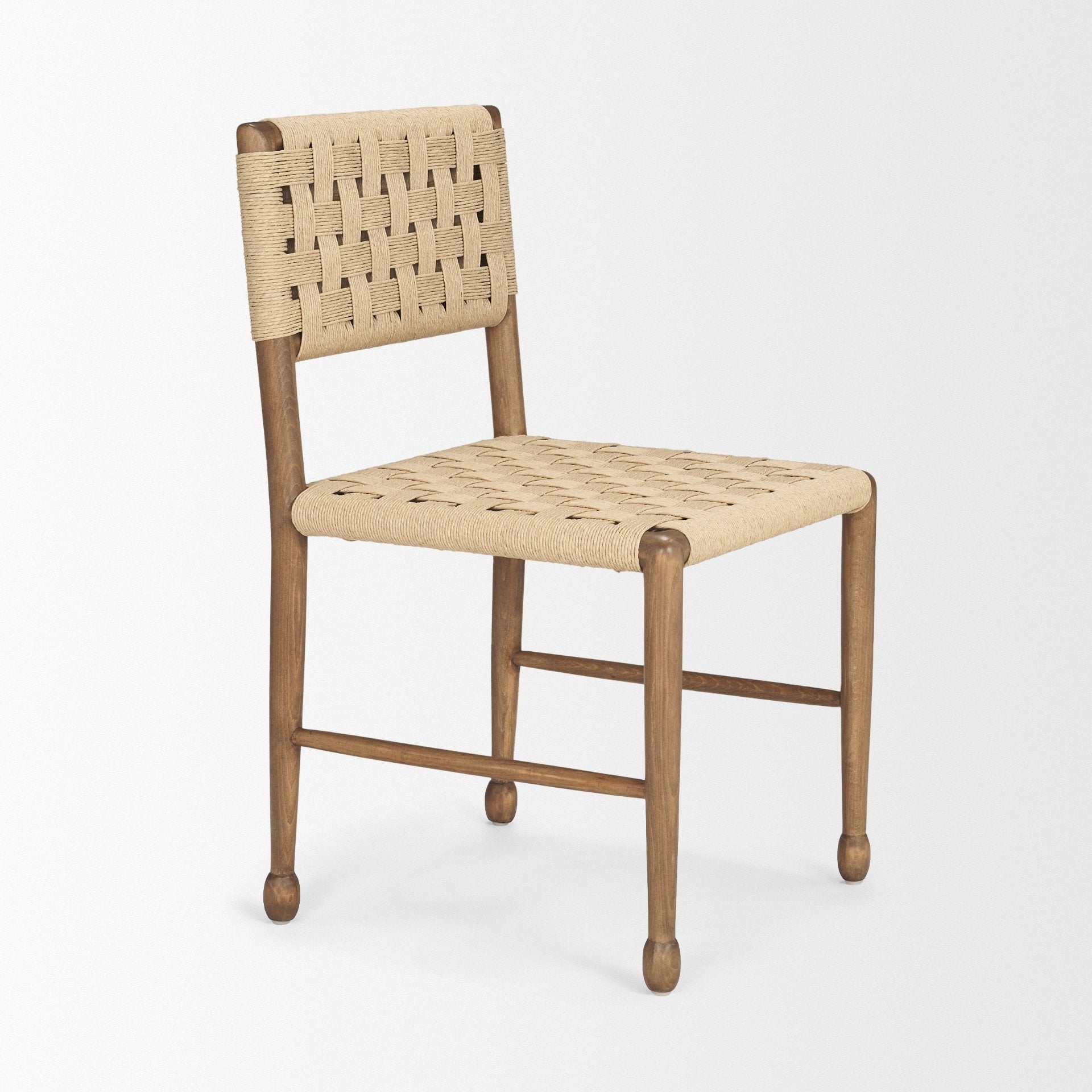 Brinley Woven Paper Rope w/ Brown Wood Frame Dining Chair - Dekor Butik