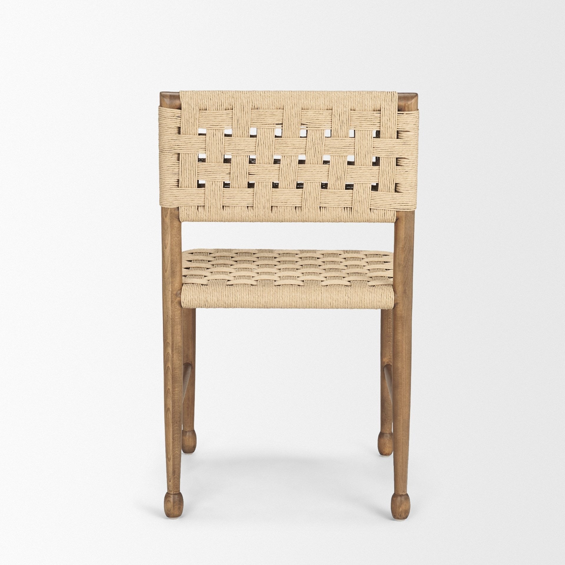 Brinley Woven Paper Rope w/ Brown Wood Frame Dining Chair - Dekor Butik