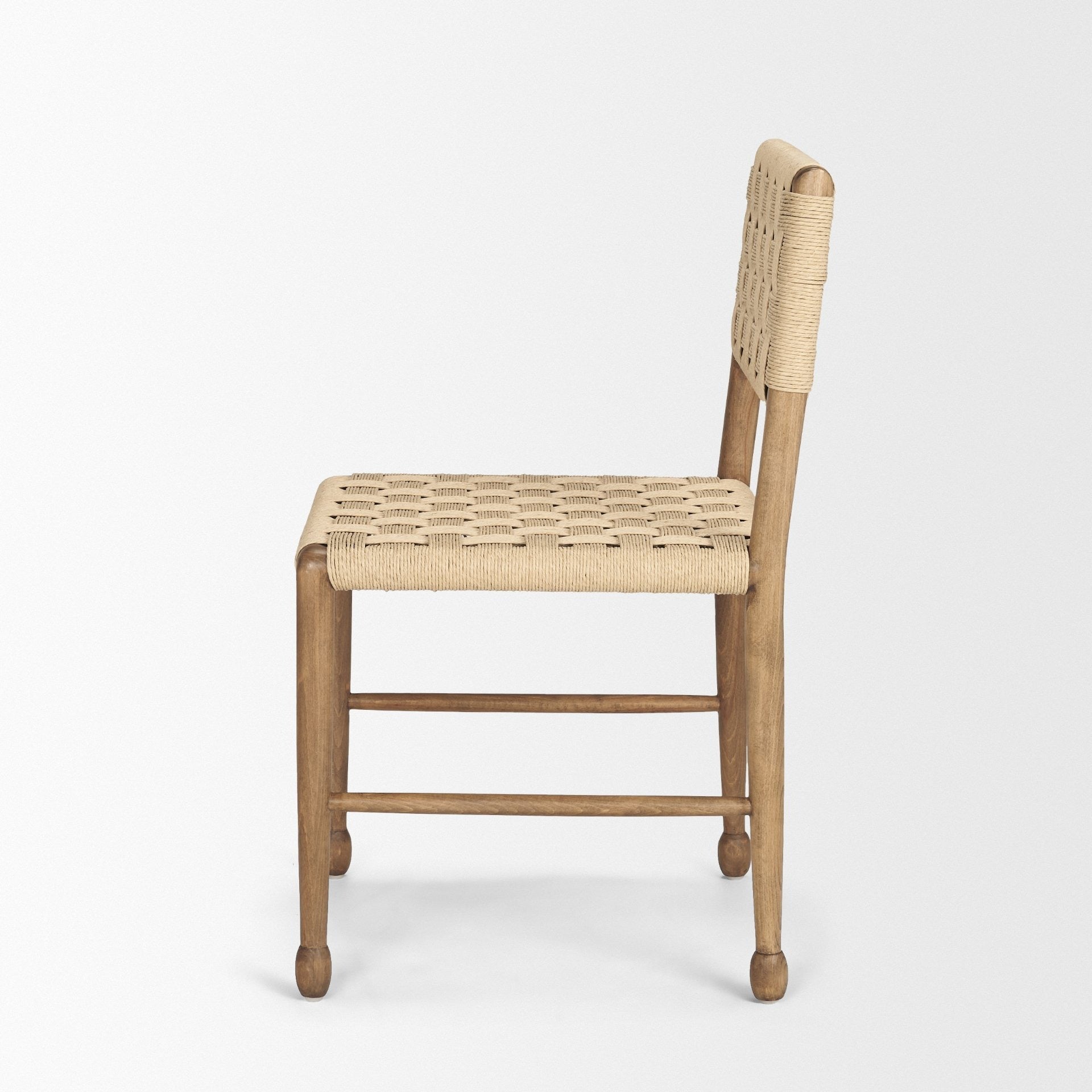 Brinley Woven Paper Rope w/ Brown Wood Frame Dining Chair - Dekor Butik