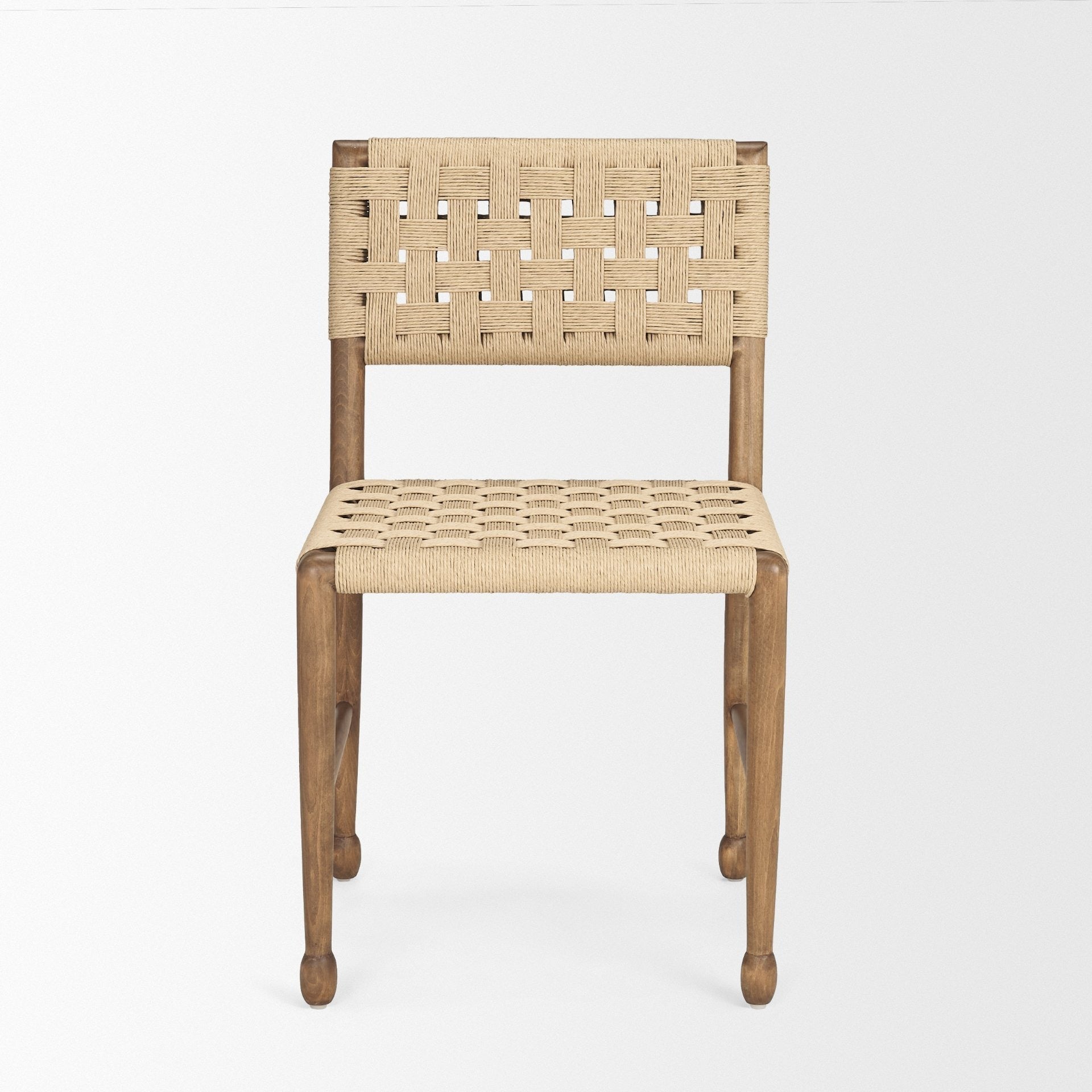Brinley Woven Paper Rope w/ Brown Wood Frame Dining Chair - Dekor Butik
