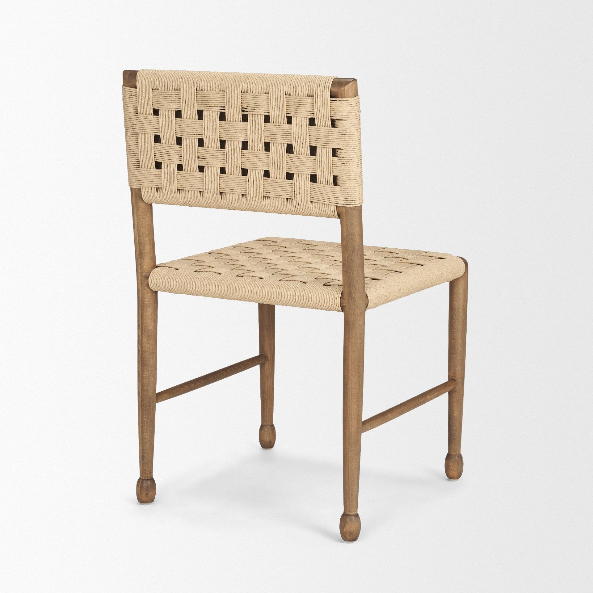 Brinley Woven Paper Rope w/ Brown Wood Frame Dining Chair - Dekor Butik