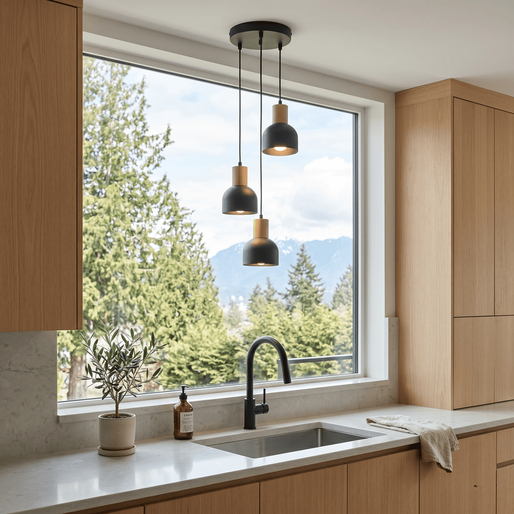 CAIRO Black & Wood 3 - Light Pendant for Dining Room, Stairwell & Modern Interiors - Dekor Butik