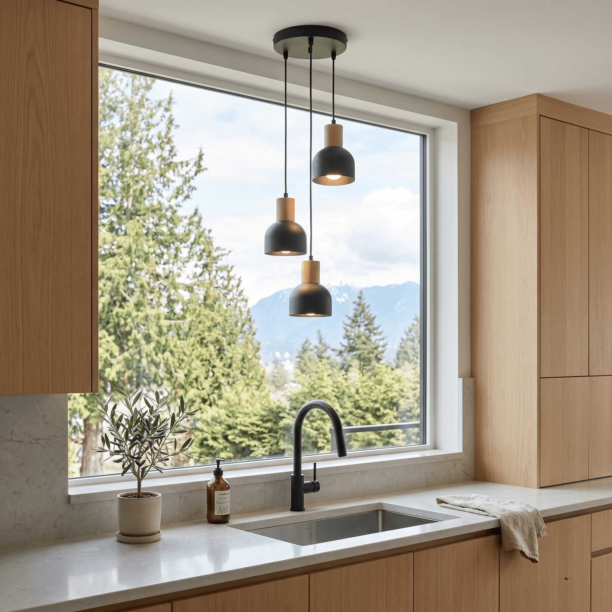 CAIRO Black & Wood 3 - Light Pendant for Dining Room, Stairwell & Modern Interiors - Dekor Butik