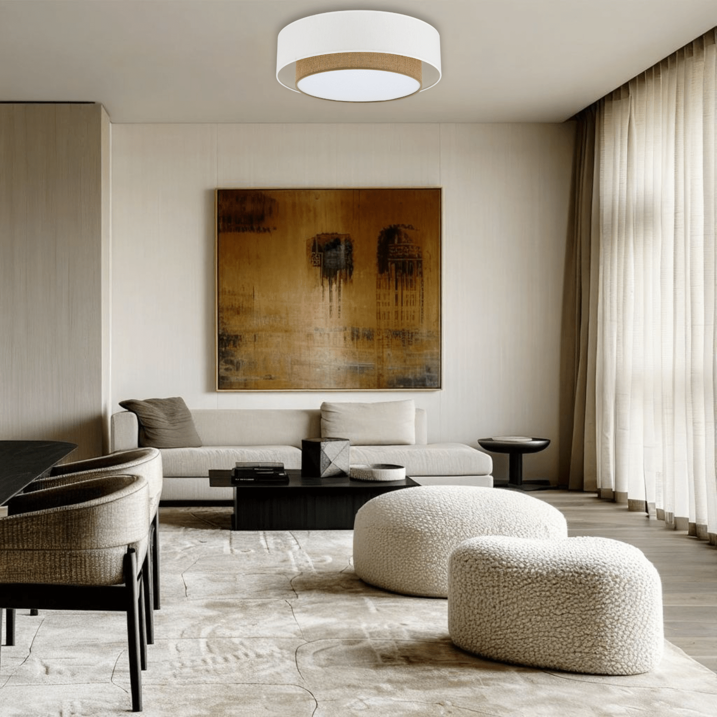 CALISTO JUTE Natural Woven Flush Mount Ceiling Light Fixture for Kitchen, Hallway & Living Room – Scandinavian Minimalist Lighting - Dekor Butik