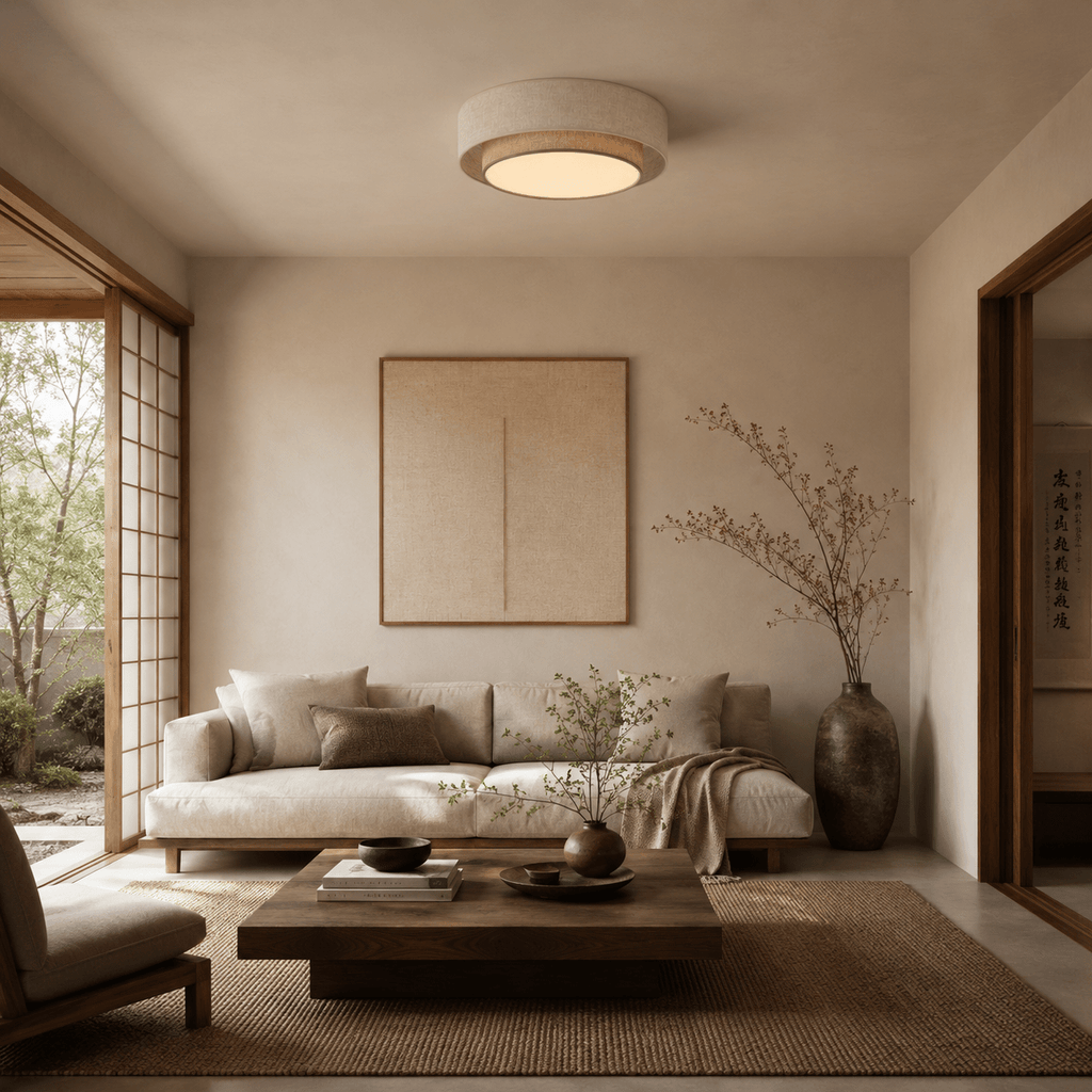 CALISTO JUTE Scandinavian Flush Mount Ceiling Light for Bedroom, Hallway & Living Room - Dekor Butik