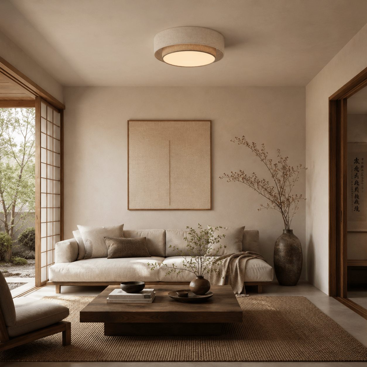 CALISTO JUTE Scandinavian Flush Mount Ceiling Light for Bedroom, Hallway & Living Room - Dekor Butik
