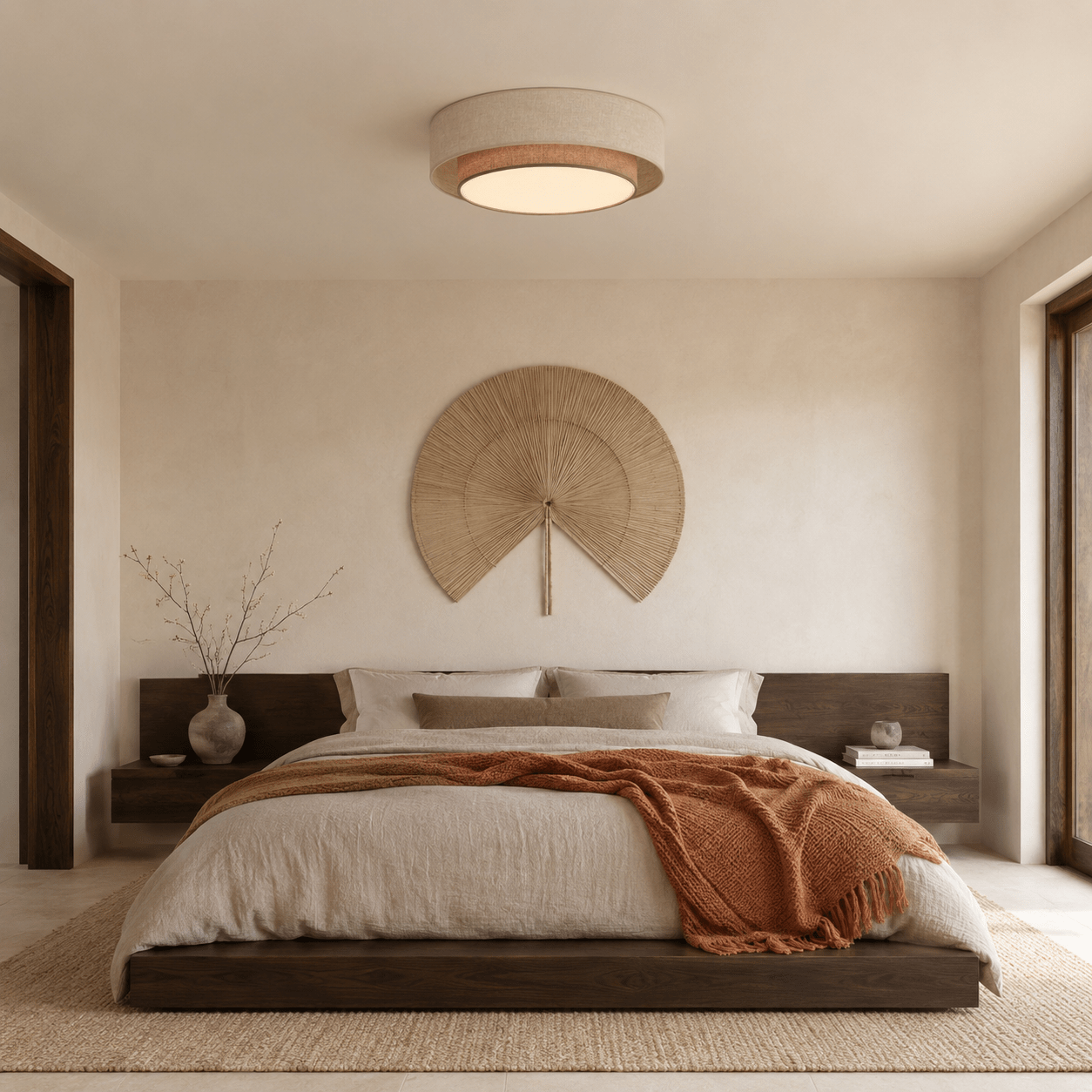 CALISTO JUTE Scandinavian Flush Mount Ceiling Light for Bedroom, Hallway & Living Room - Dekor Butik