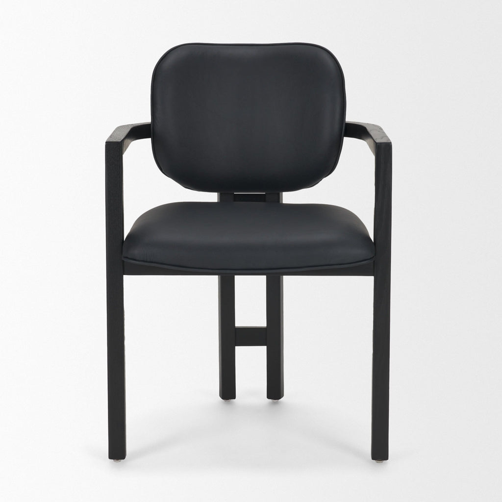 Carlisle Curved Back Black Leather Tripod Frame Dining Armchair - Dekor Butik