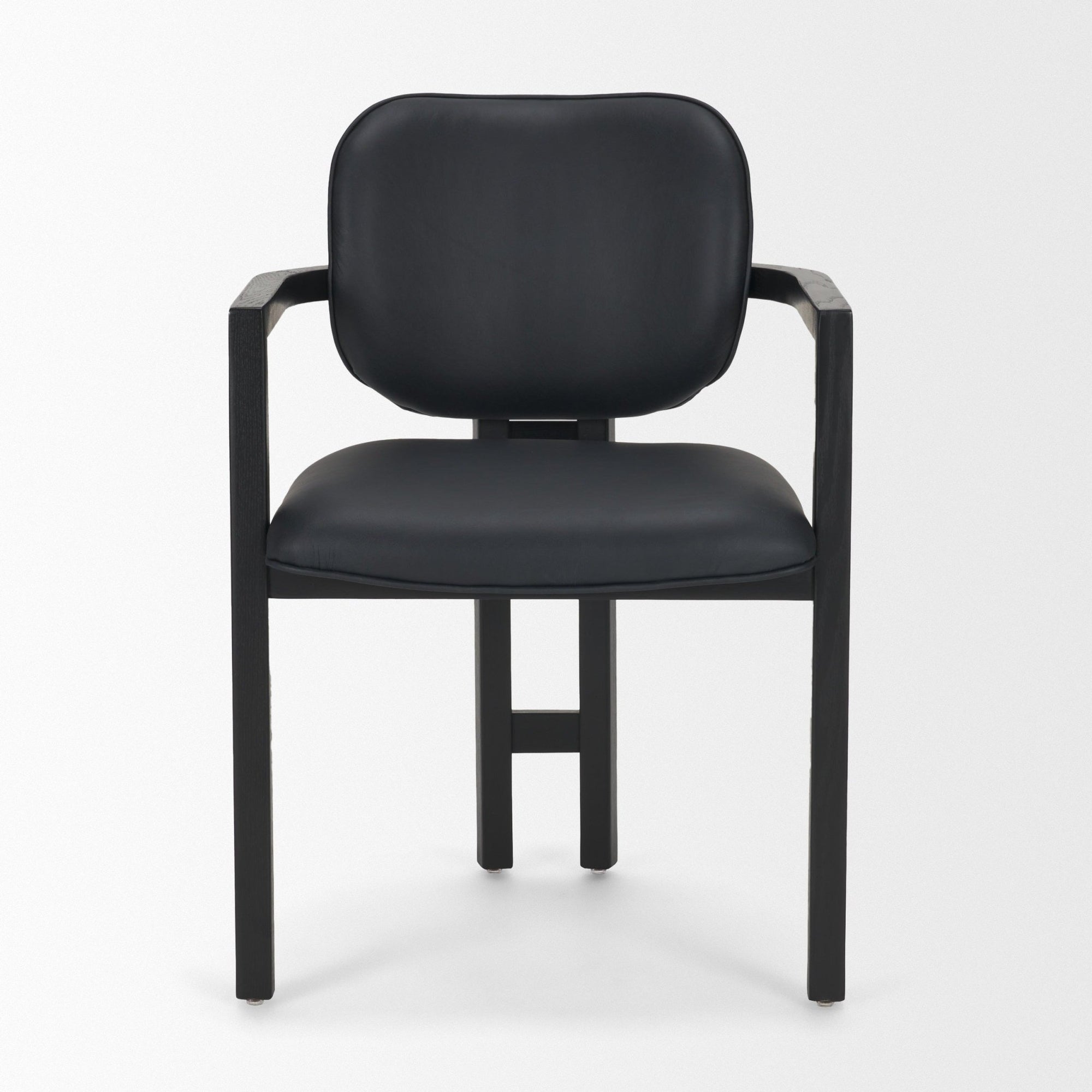 Carlisle Curved Back Black Leather Tripod Frame Dining Armchair - Dekor Butik