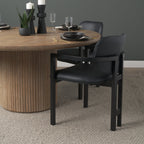 Carlisle Curved Back Black Leather Tripod Frame Dining Armchair - Dekor Butik