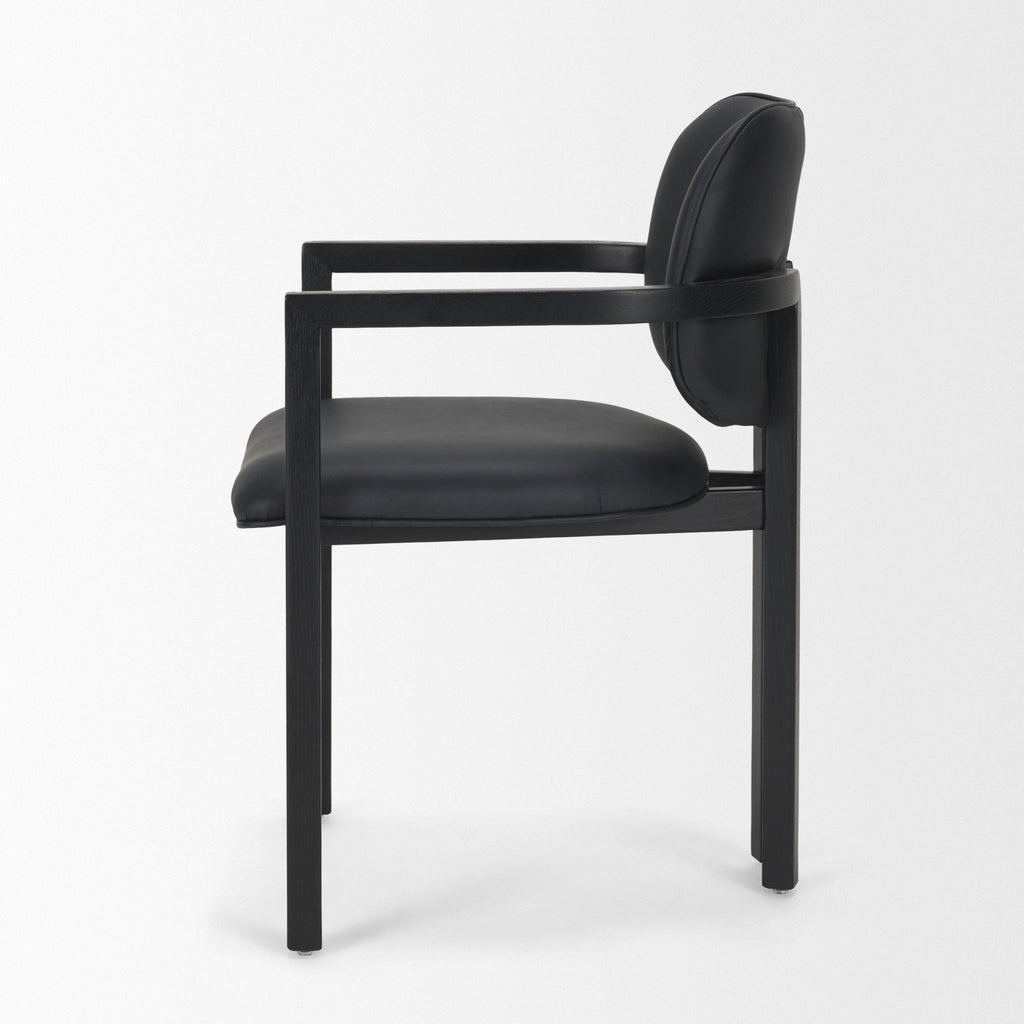 Carlisle Curved Back Black Leather Tripod Frame Dining Armchair - Dekor Butik