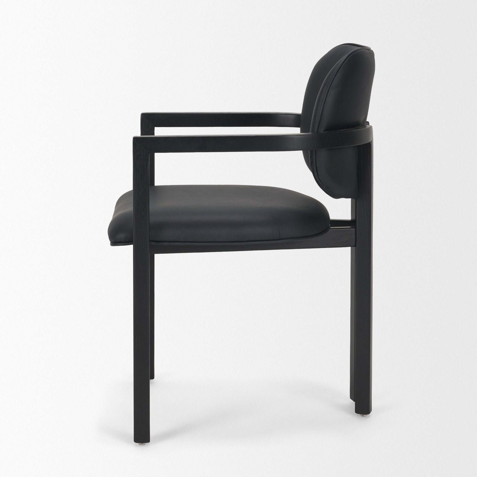 Carlisle Curved Back Black Leather Tripod Frame Dining Armchair - Dekor Butik
