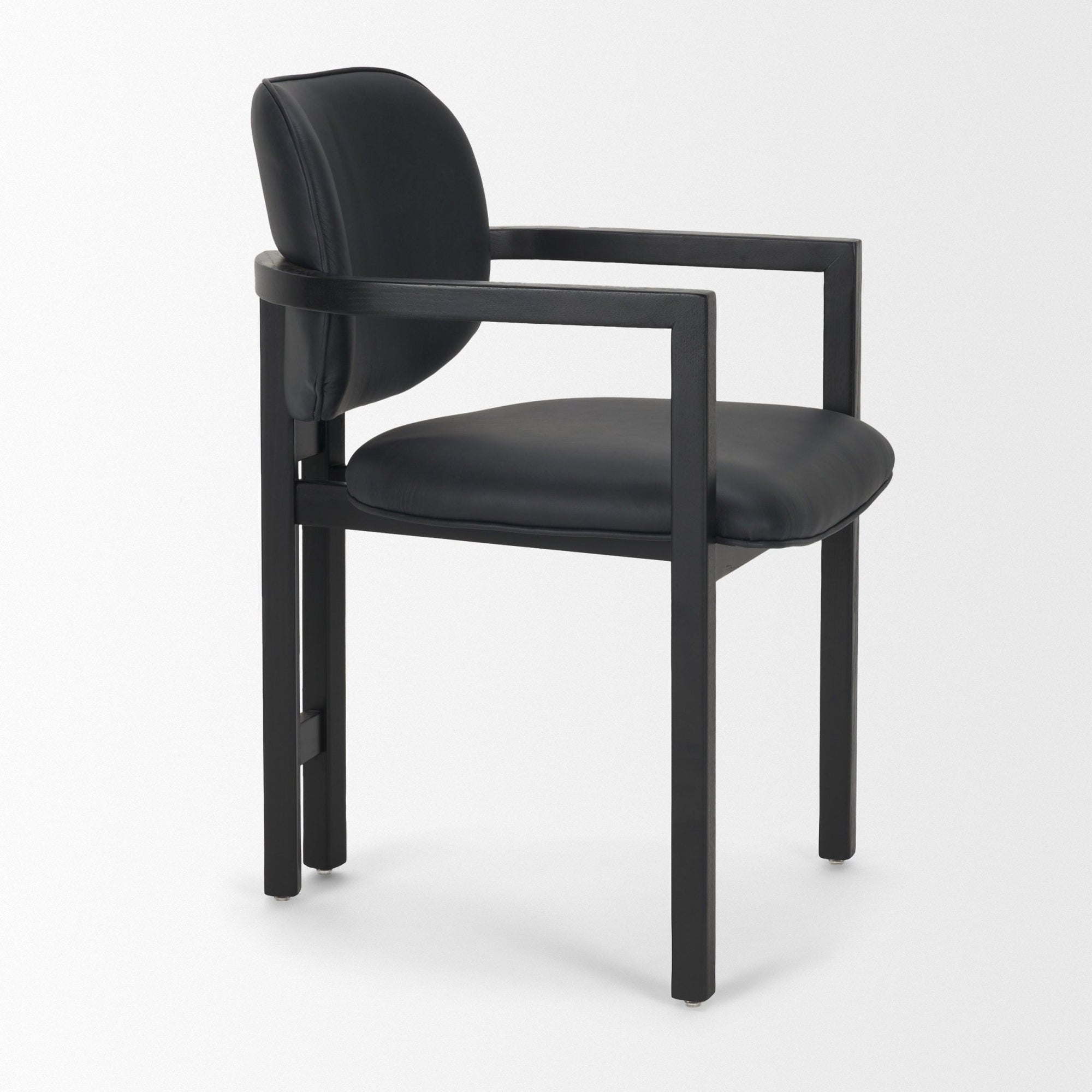 Carlisle Curved Back Black Leather Tripod Frame Dining Armchair - Dekor Butik