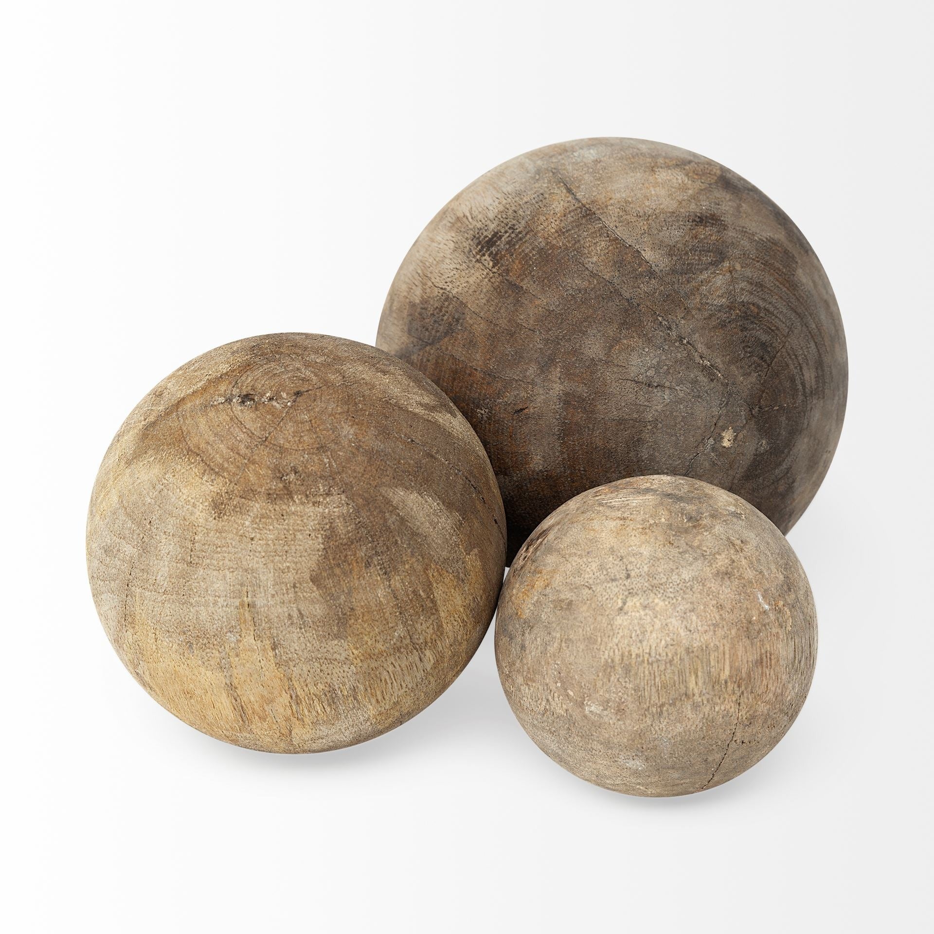 Carrick (Set of 3) Natural Wood Decorative Spheres - Dekor Butik