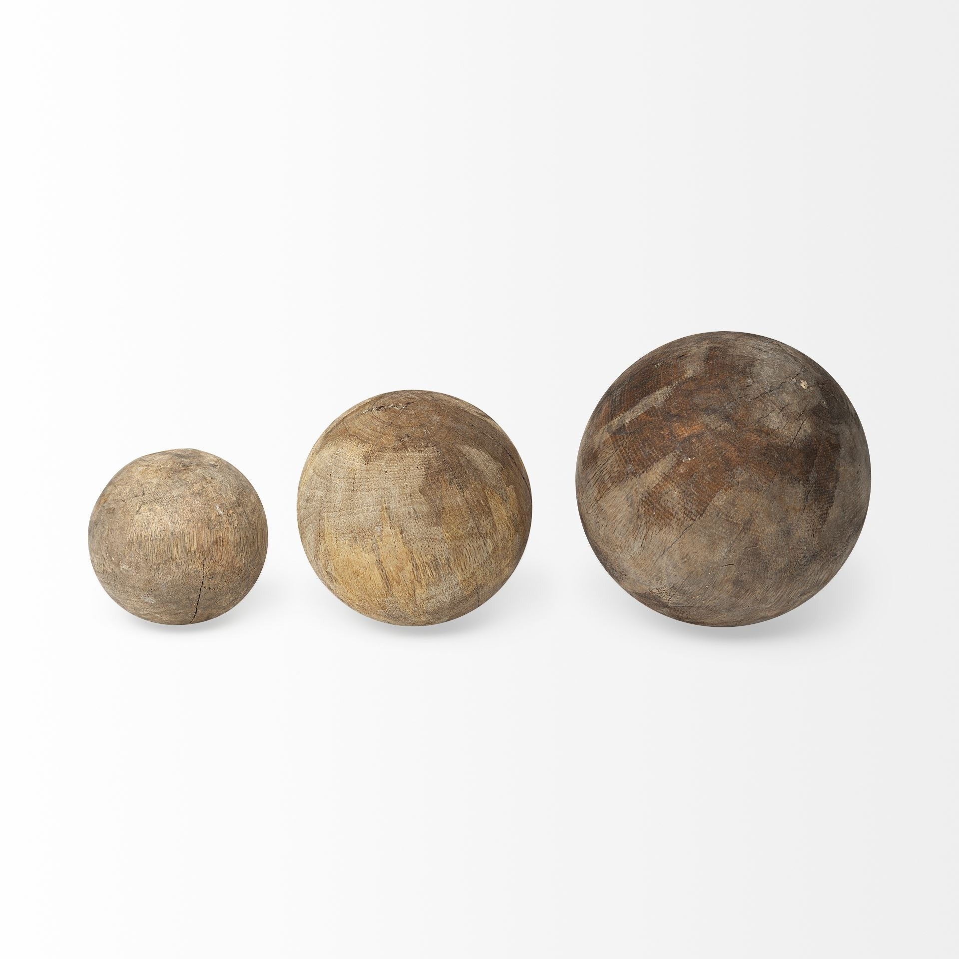 Carrick (Set of 3) Natural Wood Decorative Spheres - Dekor Butik