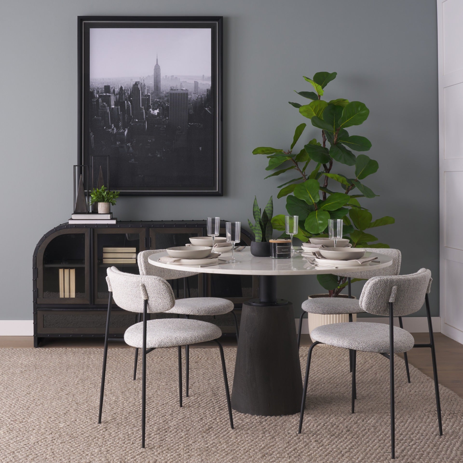 Casey Matte Black Metal w/ Gray Fabric Dining Chair - Dekor Butik